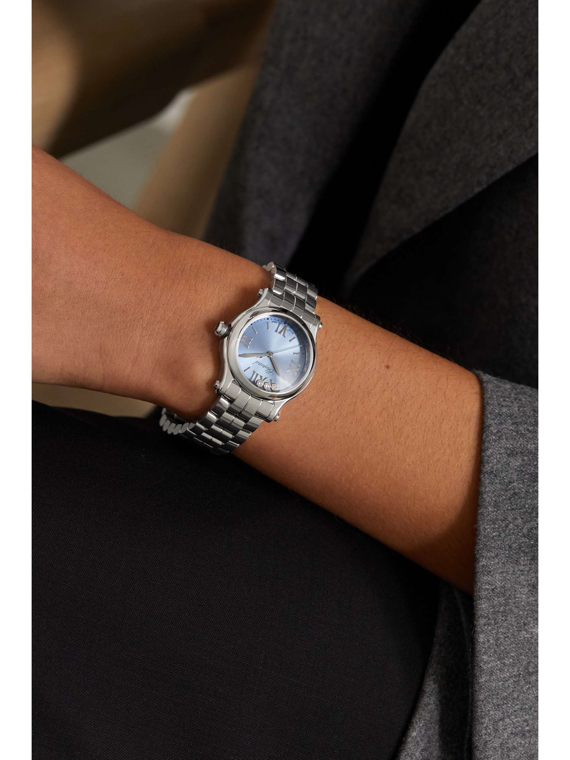 CHOPARD Happy Sport 30mm stainless steel and diamond watch