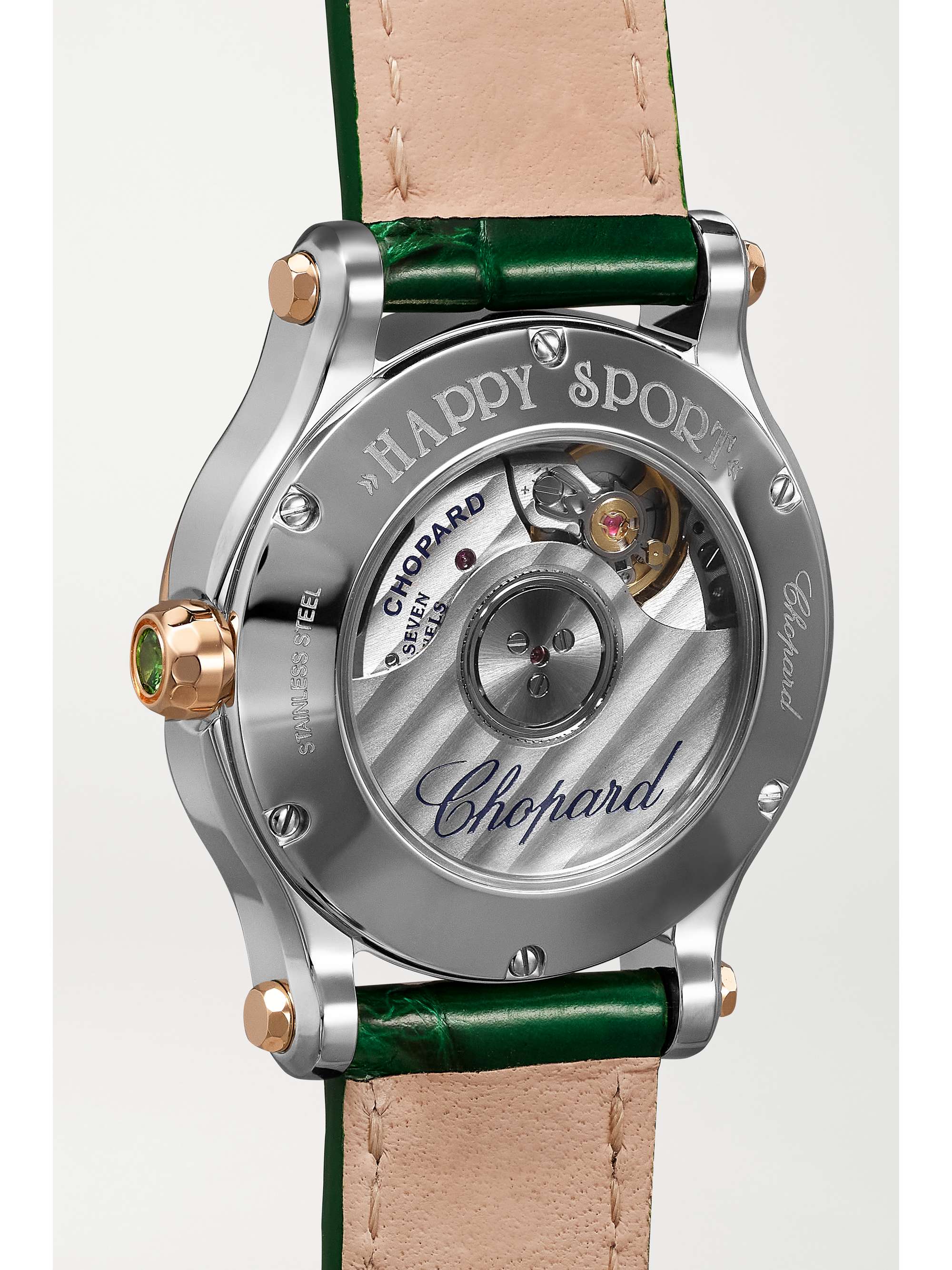 CHOPARD Happy Sport Automatic 30mm 18-karat rose gold, stainless steel, alligator and diamond watch