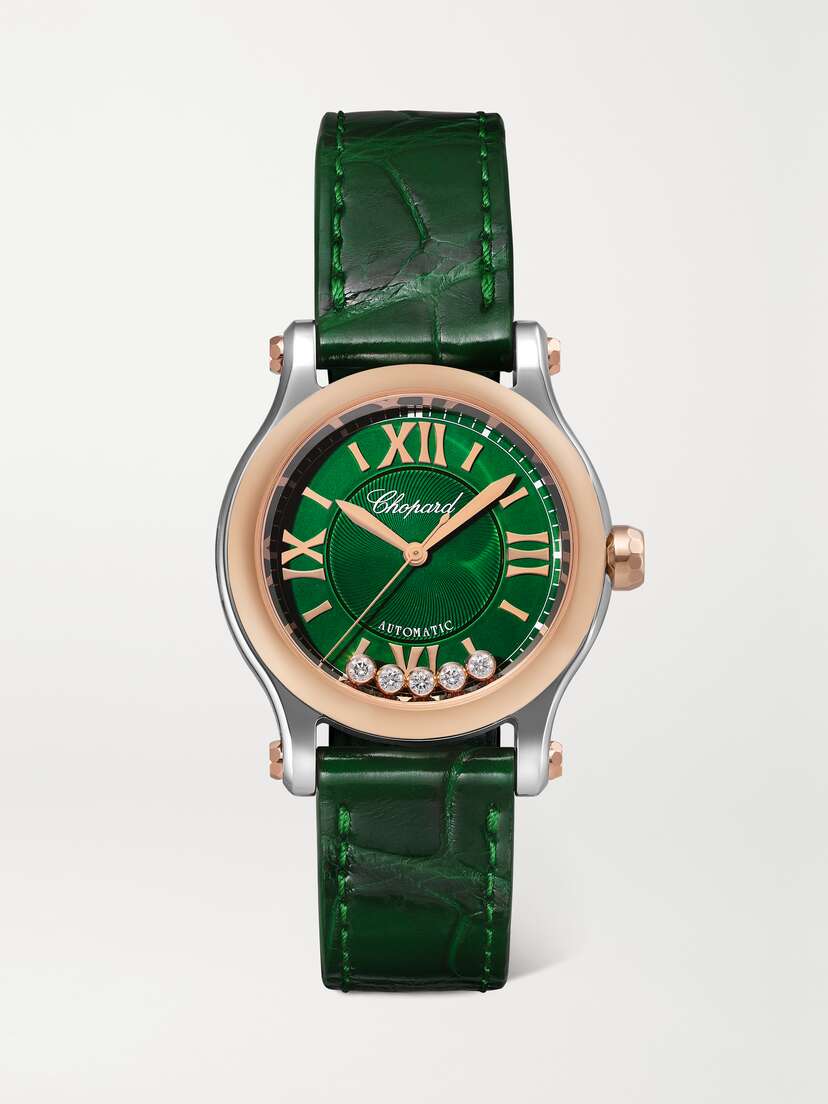 Chopard Happy Sport Automatic 30mm 18-karat Rose Gold, Stainless Steel, Alligator And Diamond Watch