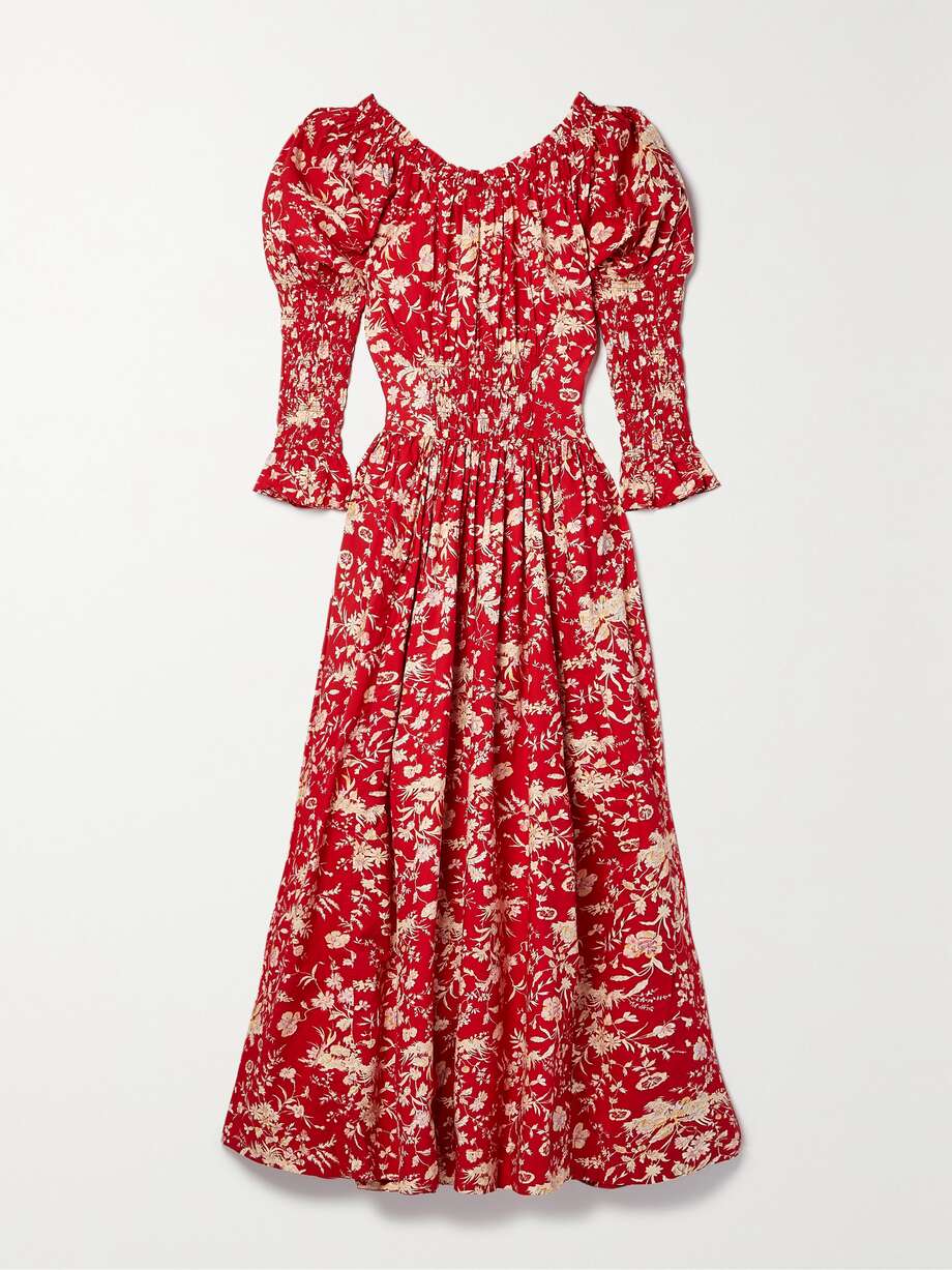 net-a-porter.com | Meribel shirred floral-print cotton-poplin midi dress