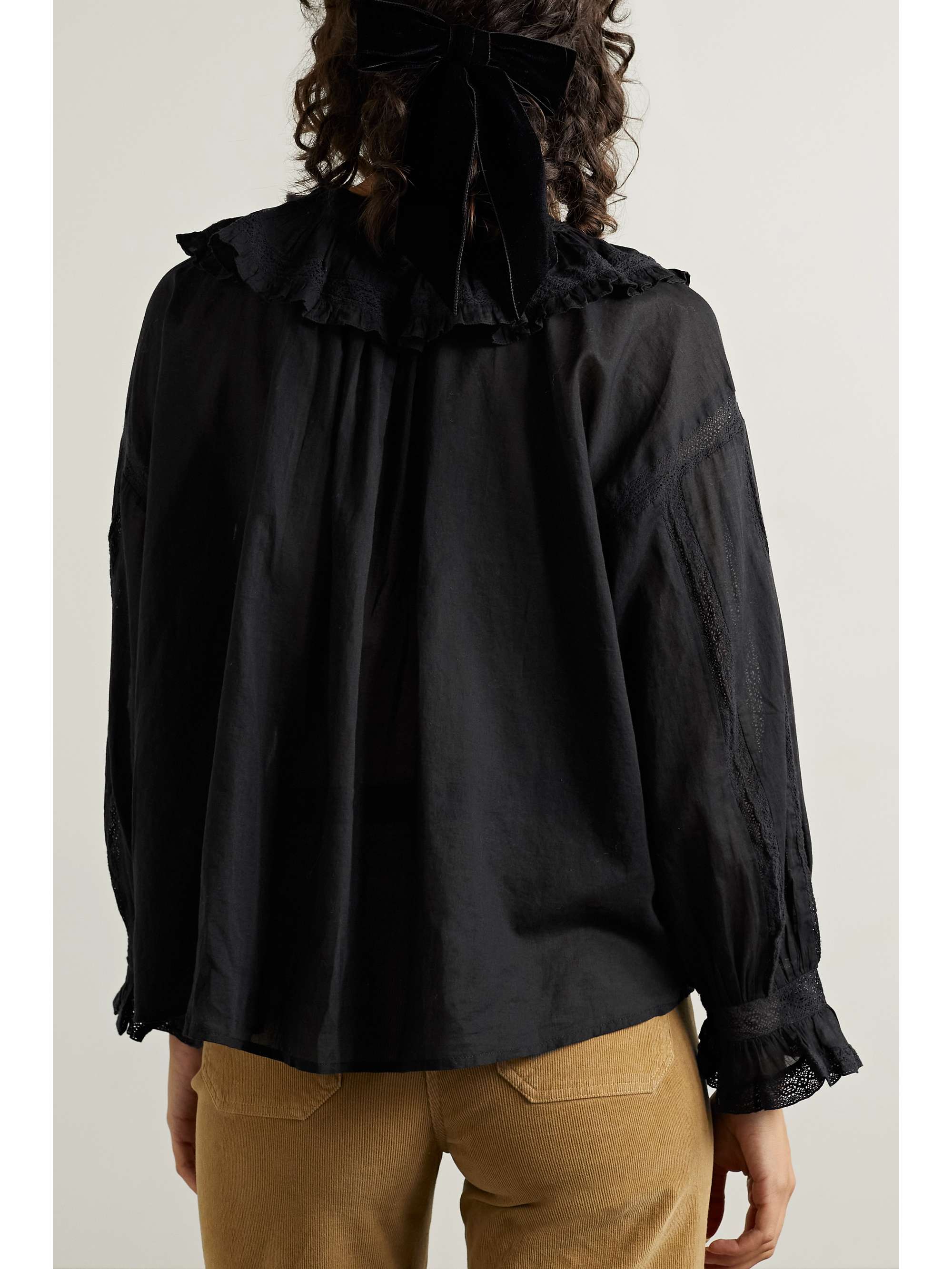 DÔEN Joliette lace-trimmed ruffled cotton-voile top
