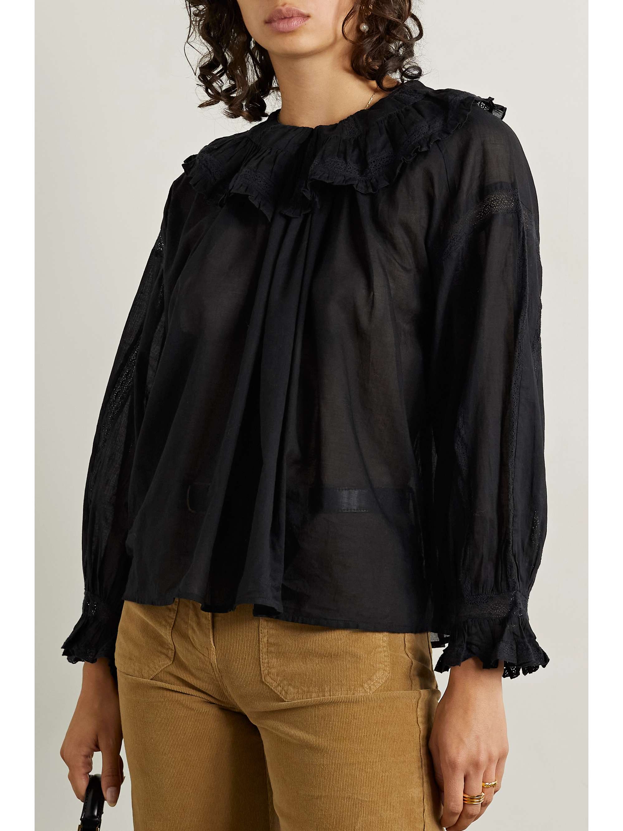DÔEN Joliette lace-trimmed ruffled cotton-voile top
