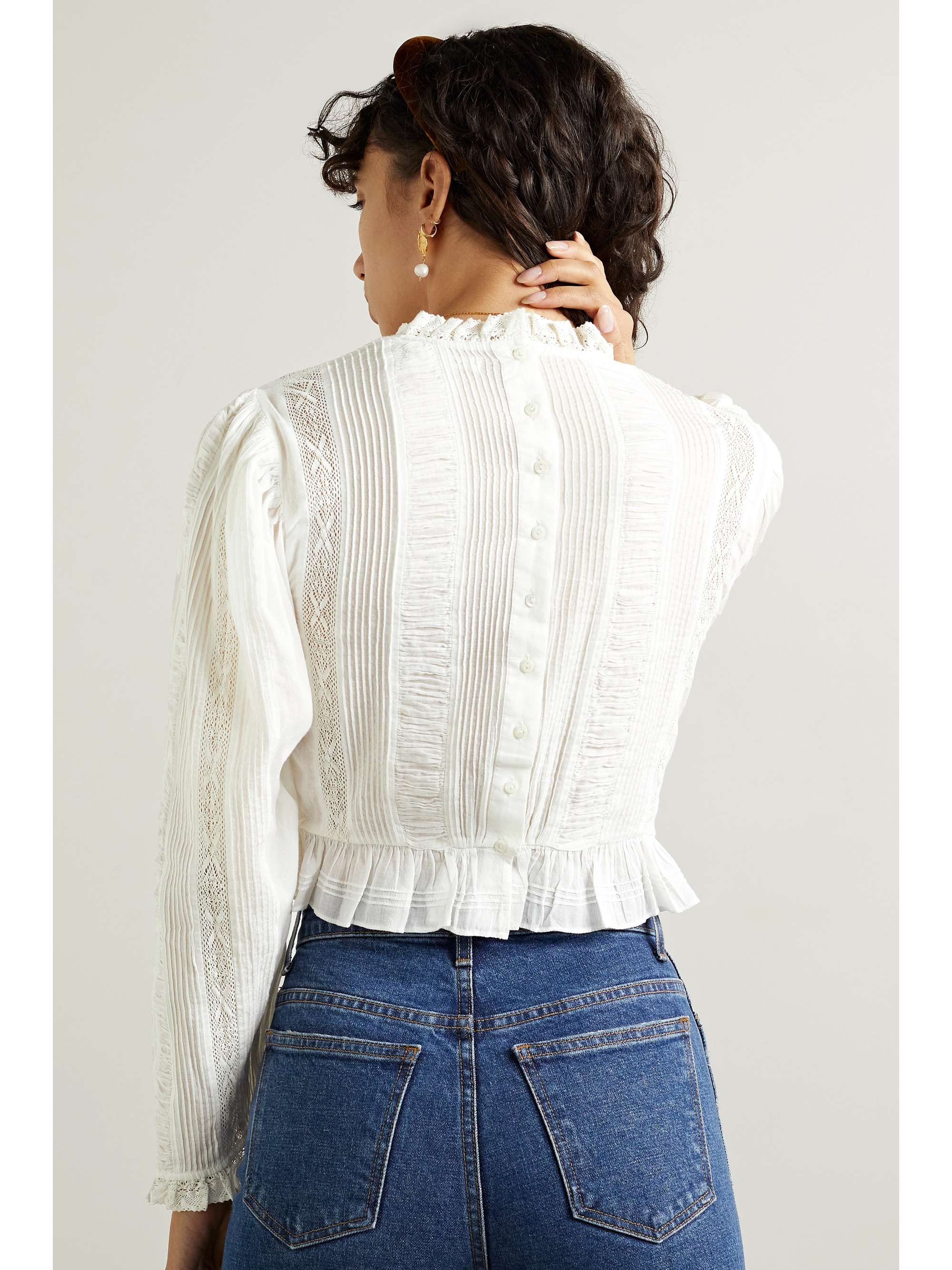DÔEN Heloise lace-trimmed pintucked cotton-voile top