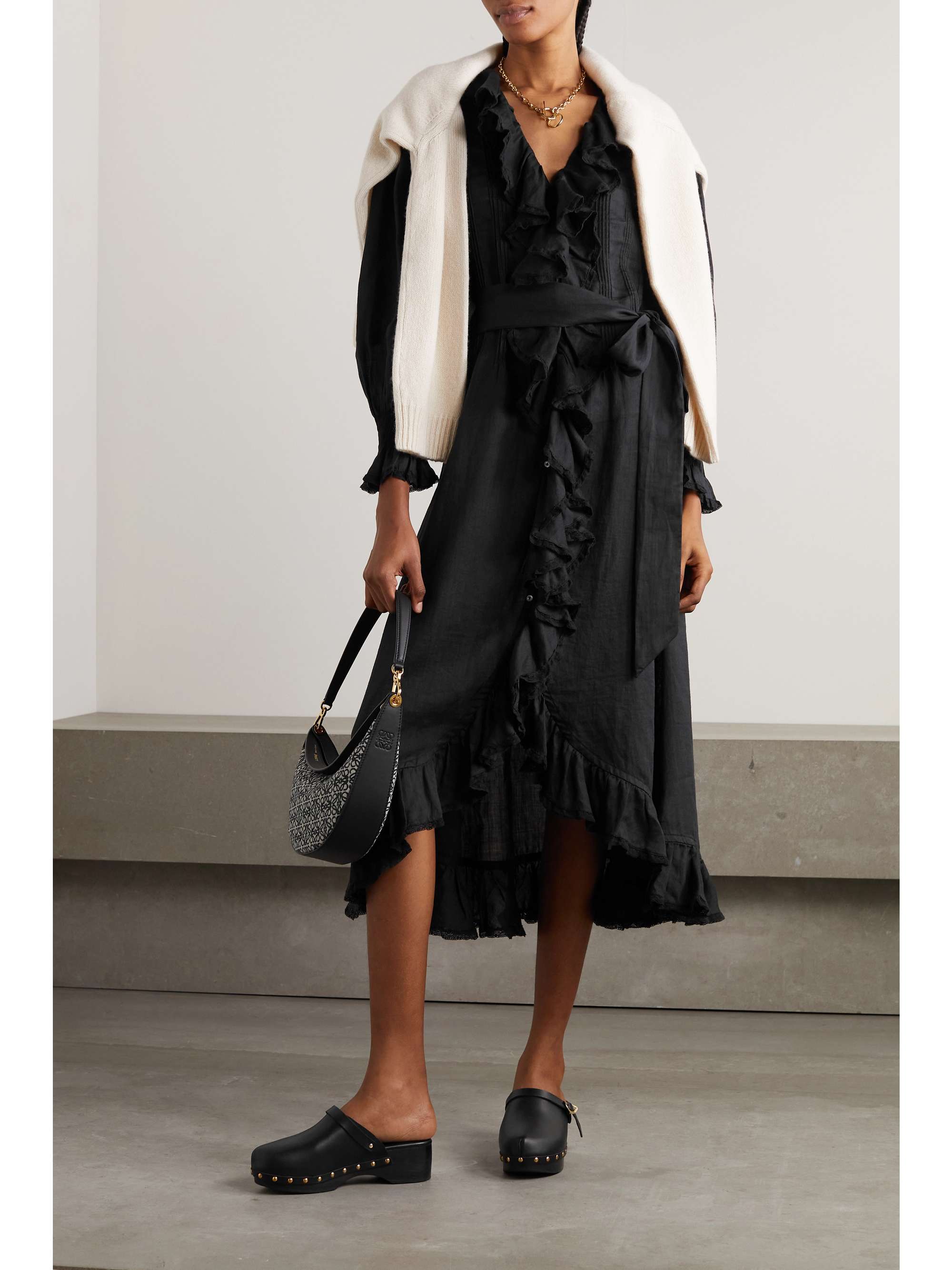 DÔEN Nadia belted ruffled ramie midi dress