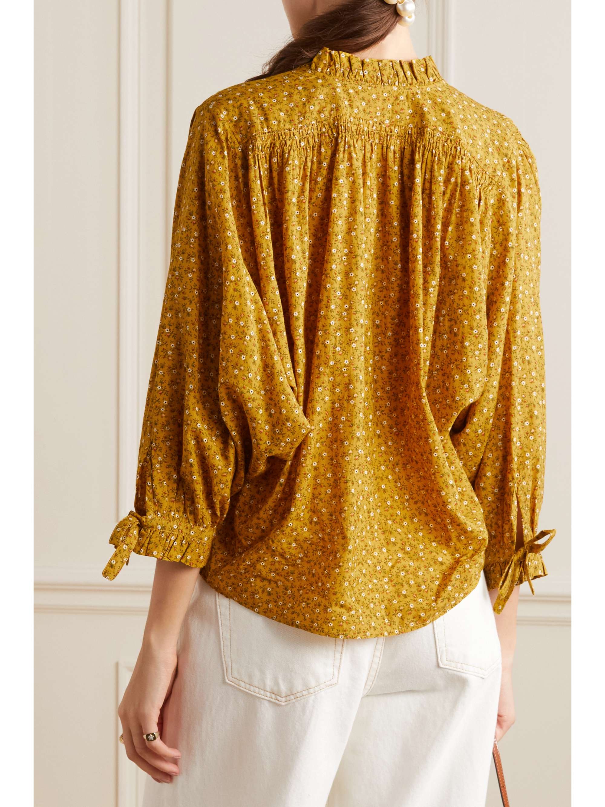 DÔEN Rose floral-print cotton-blend blouse
