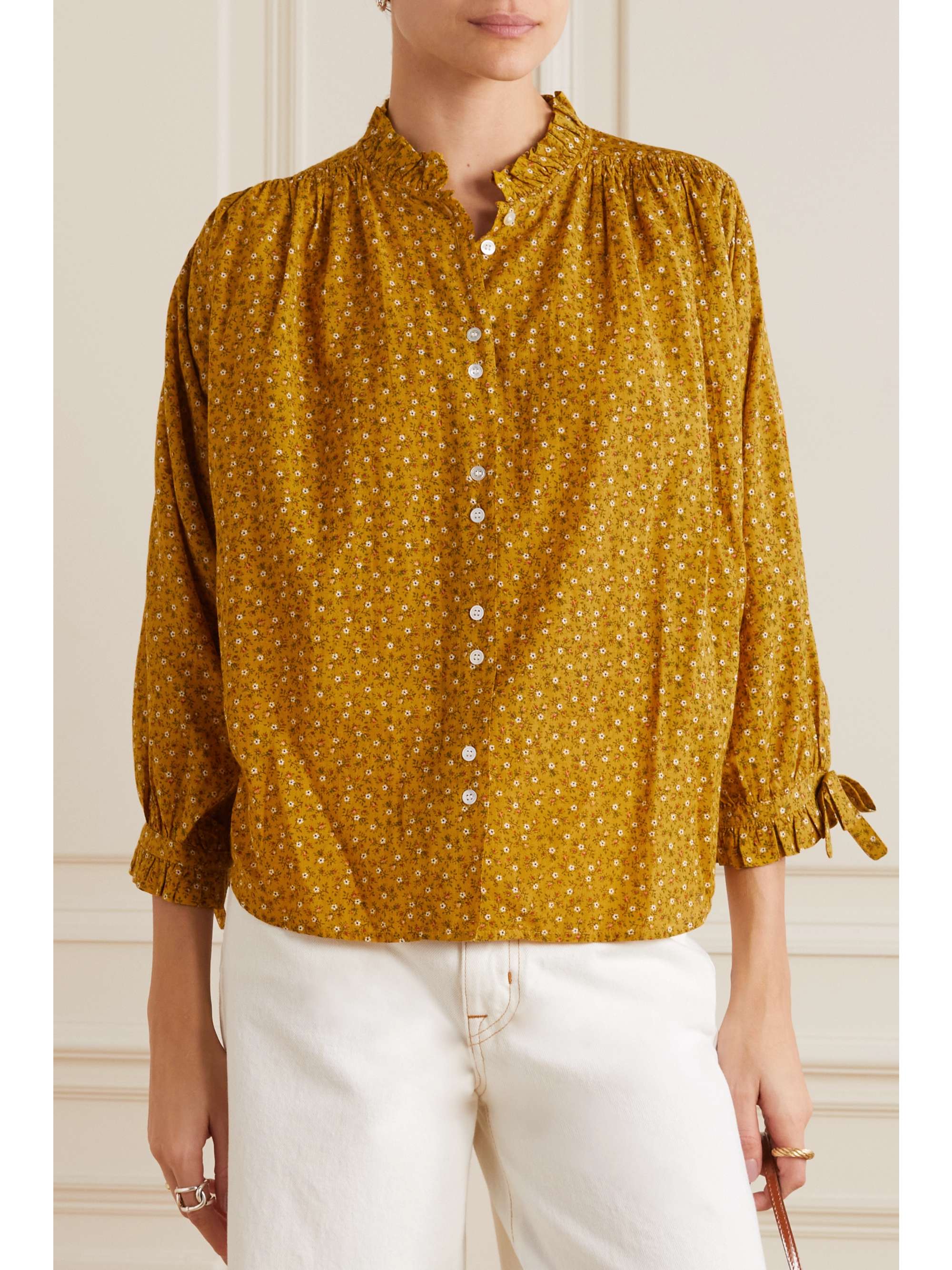 DÔEN Rose floral-print cotton-blend blouse