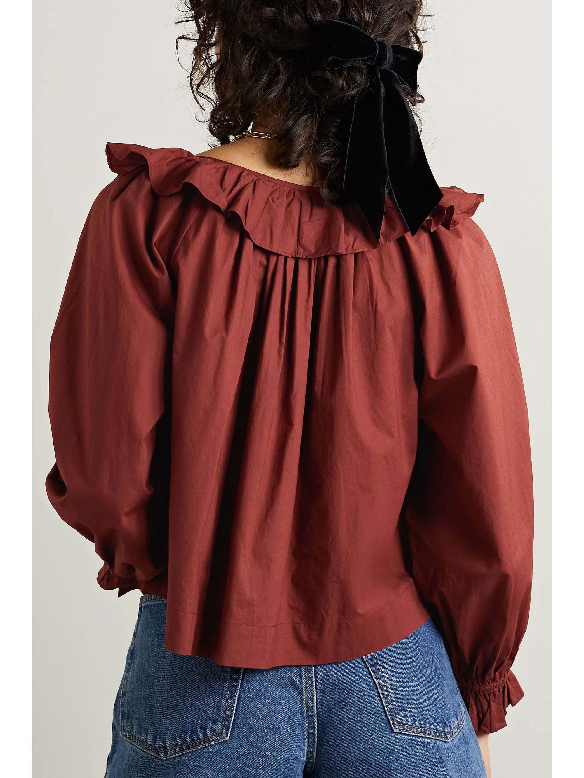 DÔEN Jules ruffled cotton-poplin top