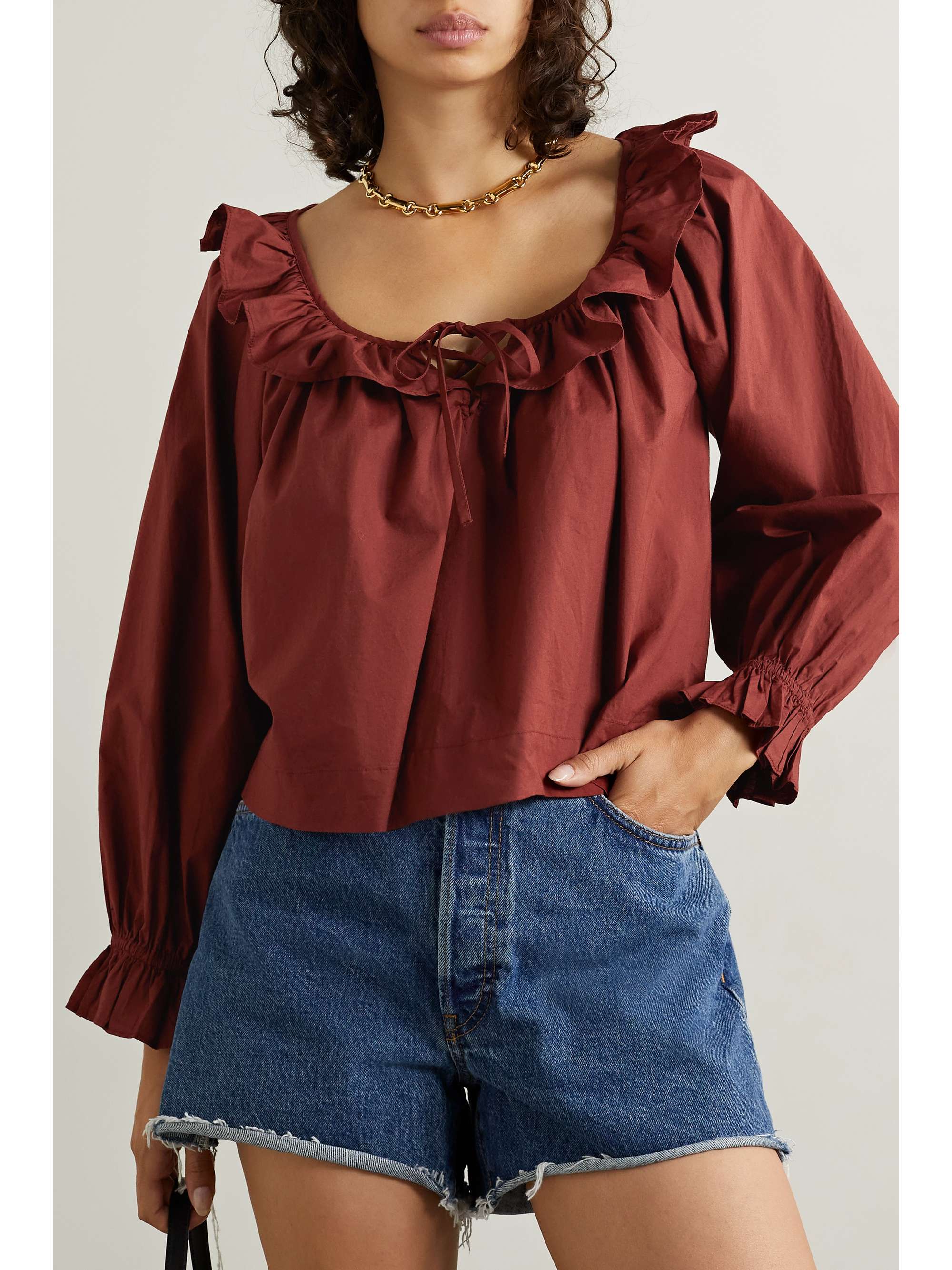 DÔEN Jules ruffled cotton-poplin top