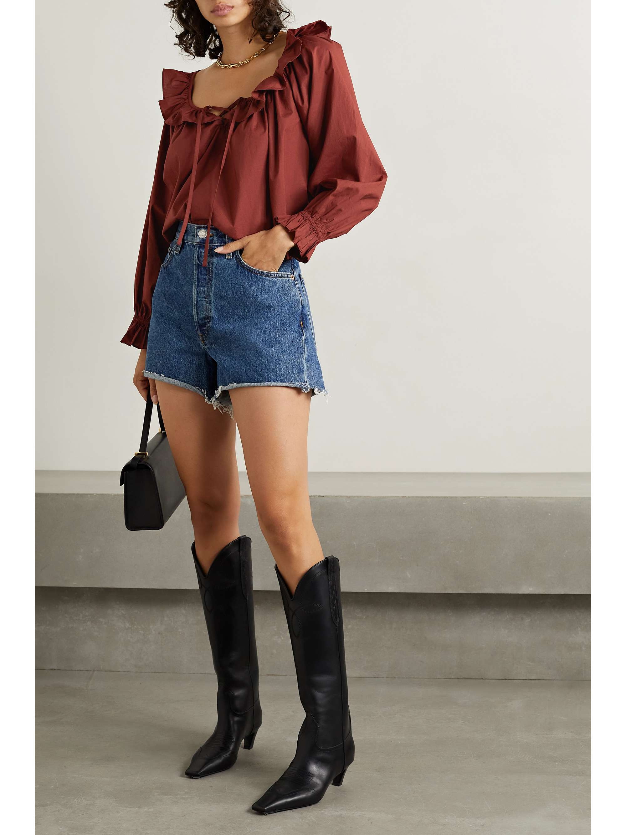 DÔEN Jules ruffled cotton-poplin top