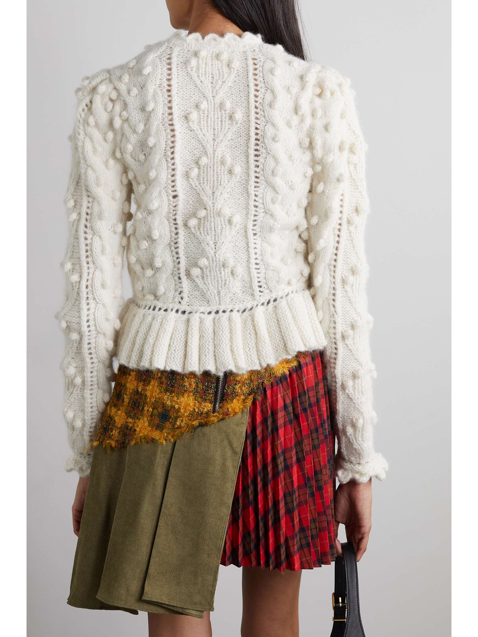 DÔEN Clove pointelle-knit alpaca-blend peplum sweater