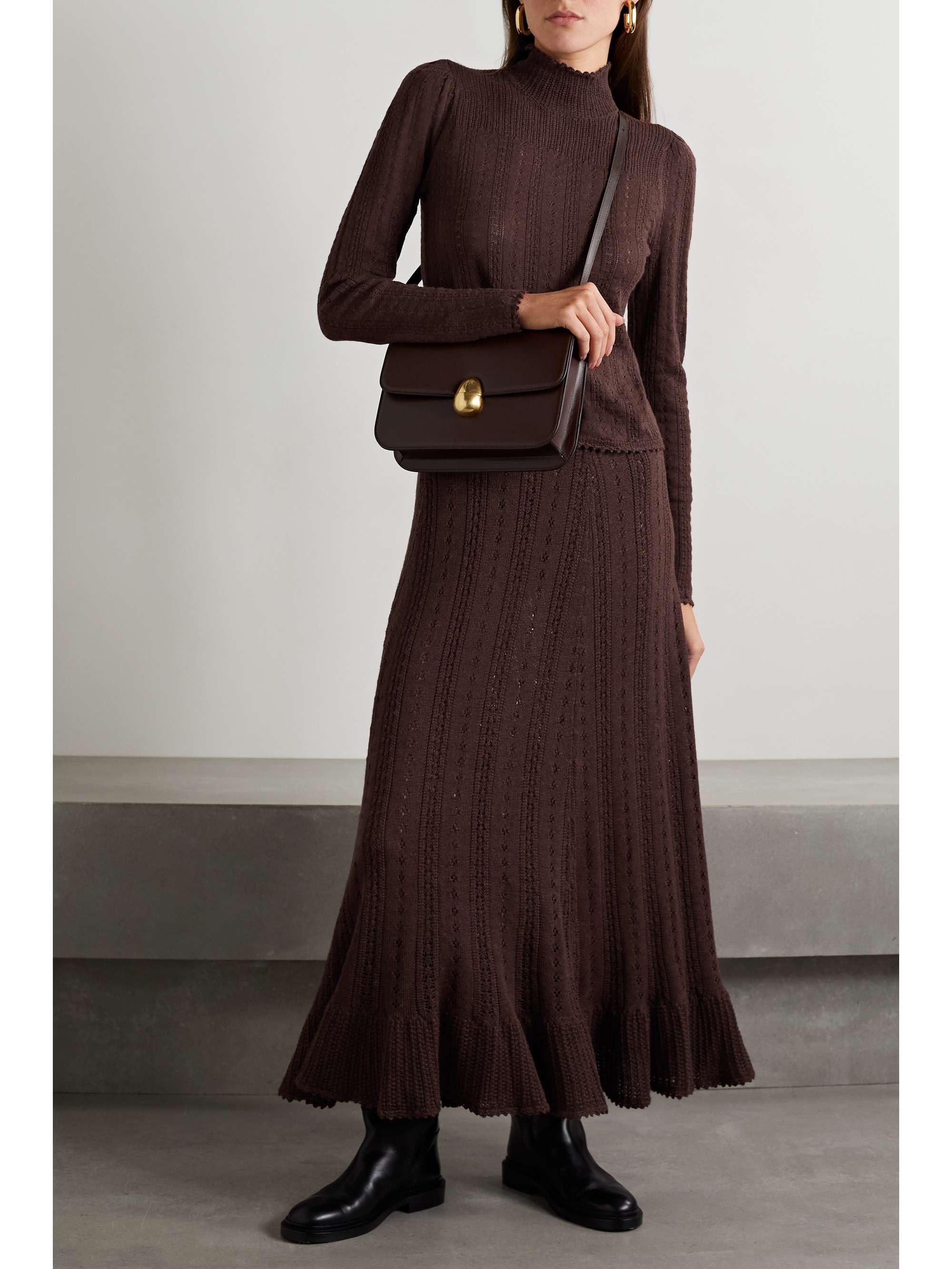 DÔEN Chantae pointelle-knit alpaca and silk-blend midi skirt
