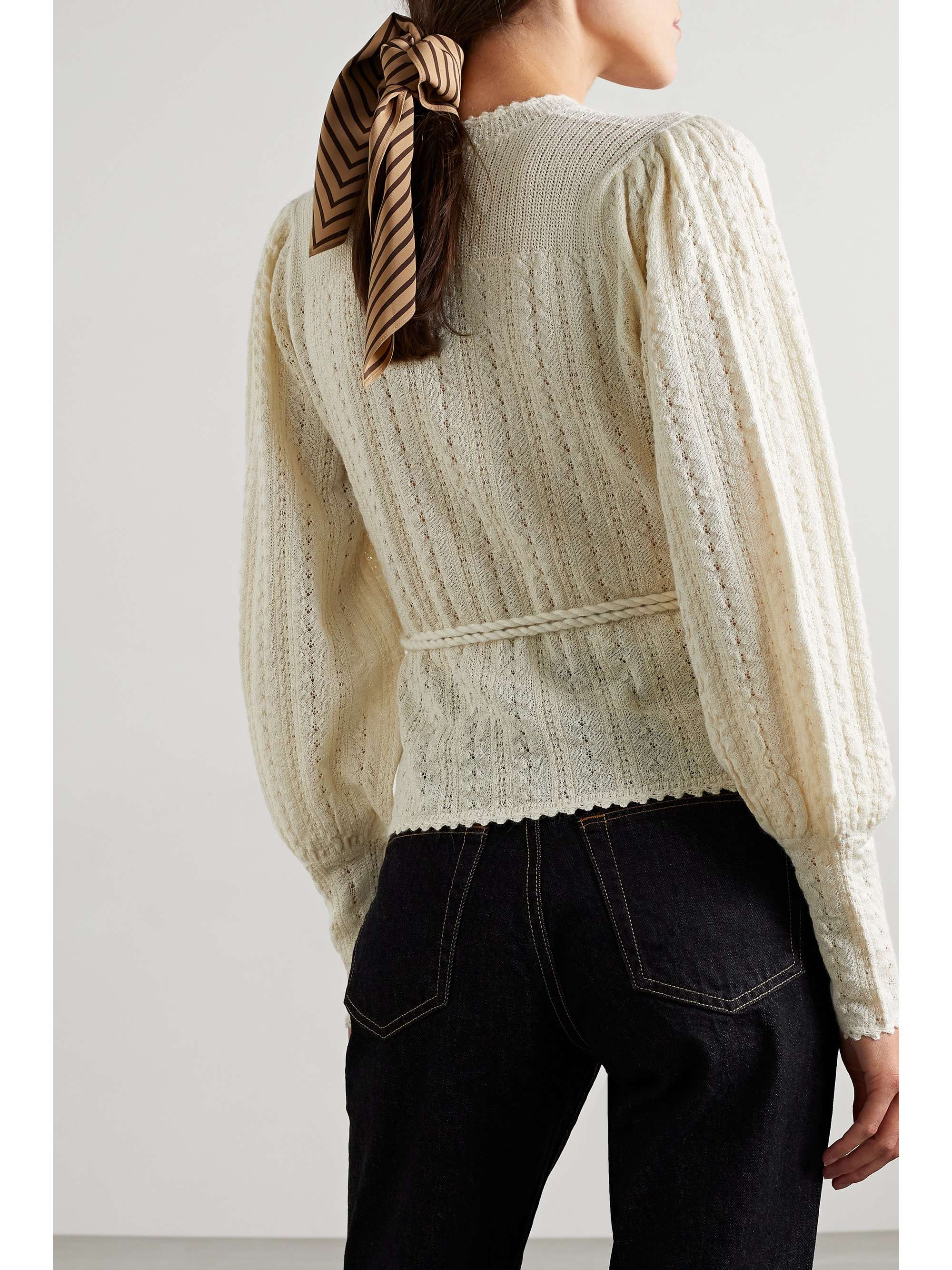 DÔEN Fostine belted pointelle-knit alpaca and silk-blend cardigan