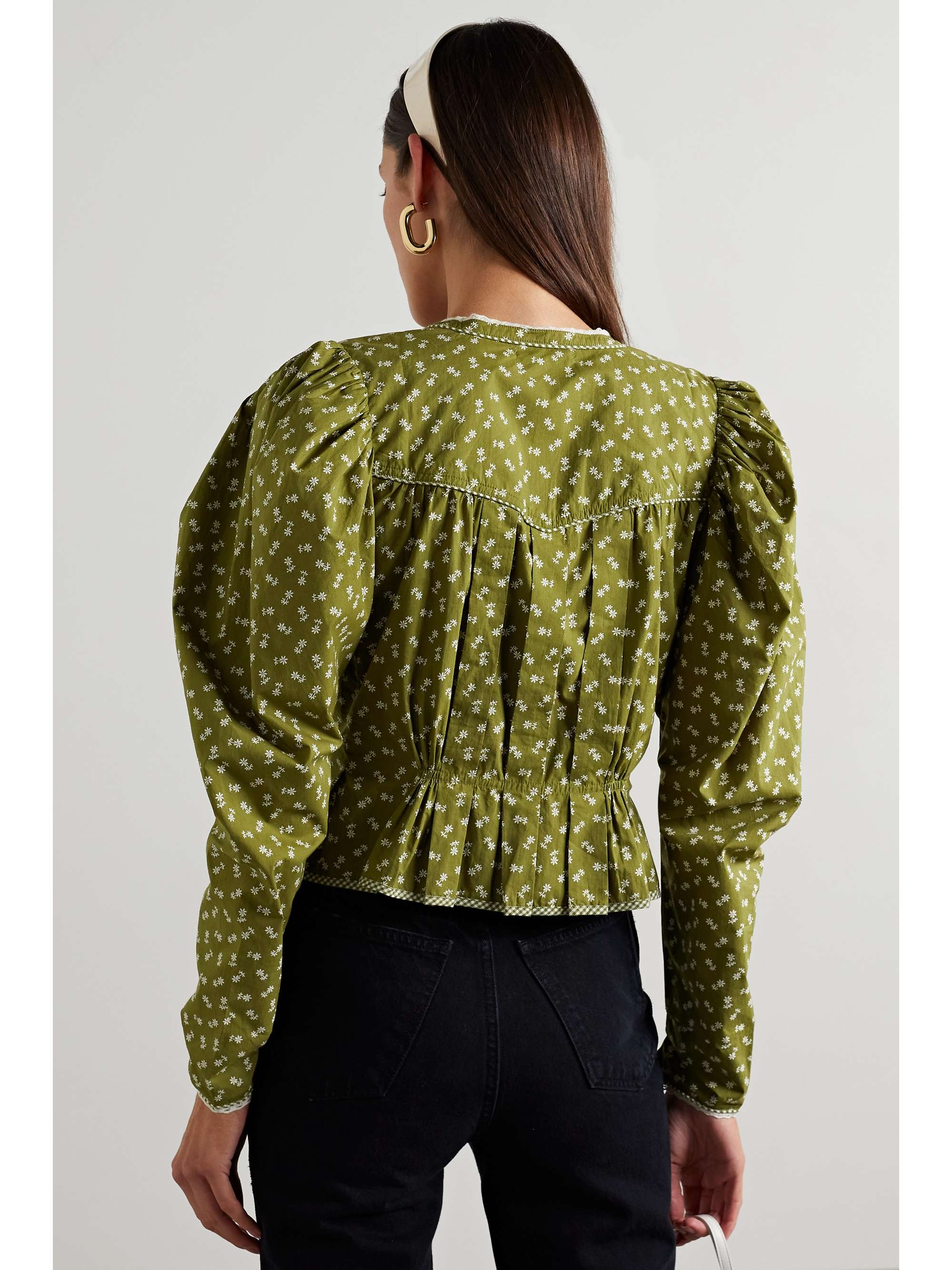 DÔEN Amelia floral-print gathered organic cotton-poplin shirt