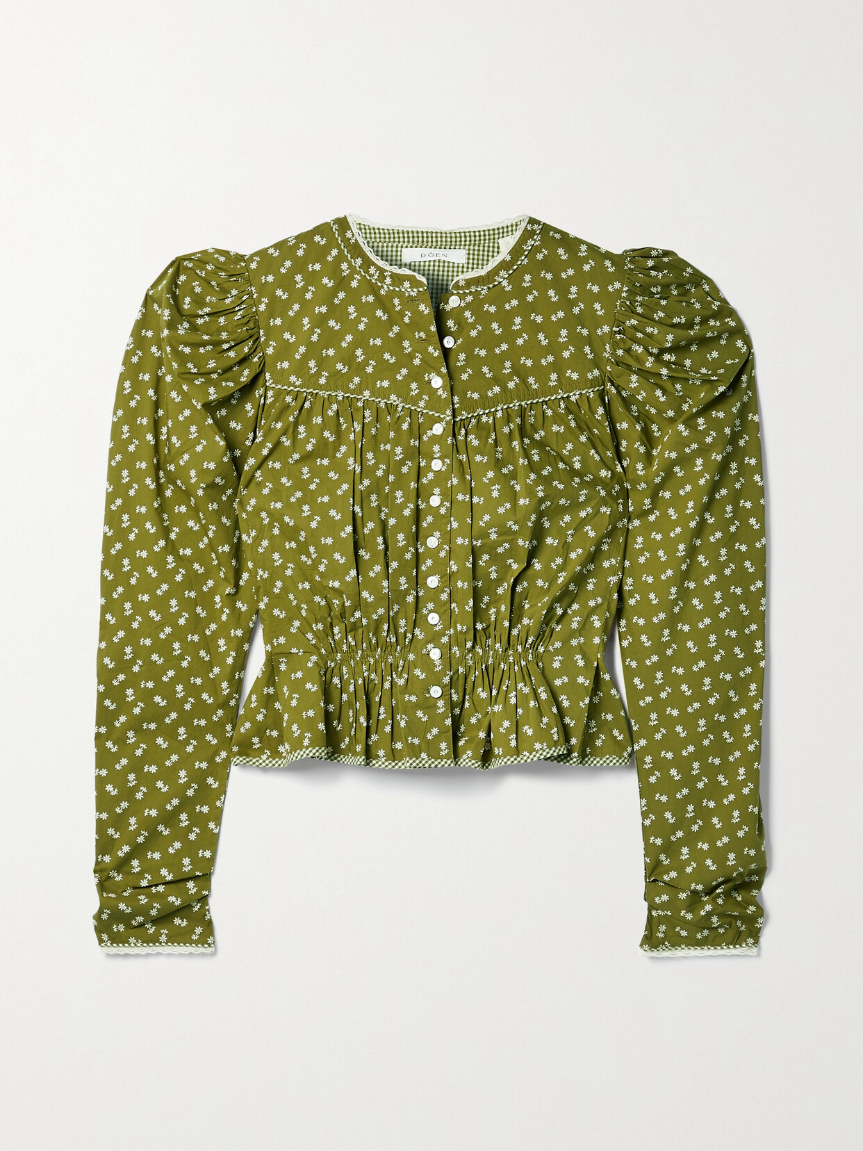 DÔEN Amelia Floral-print Gathered Organic Cotton-poplin Shirt - Green