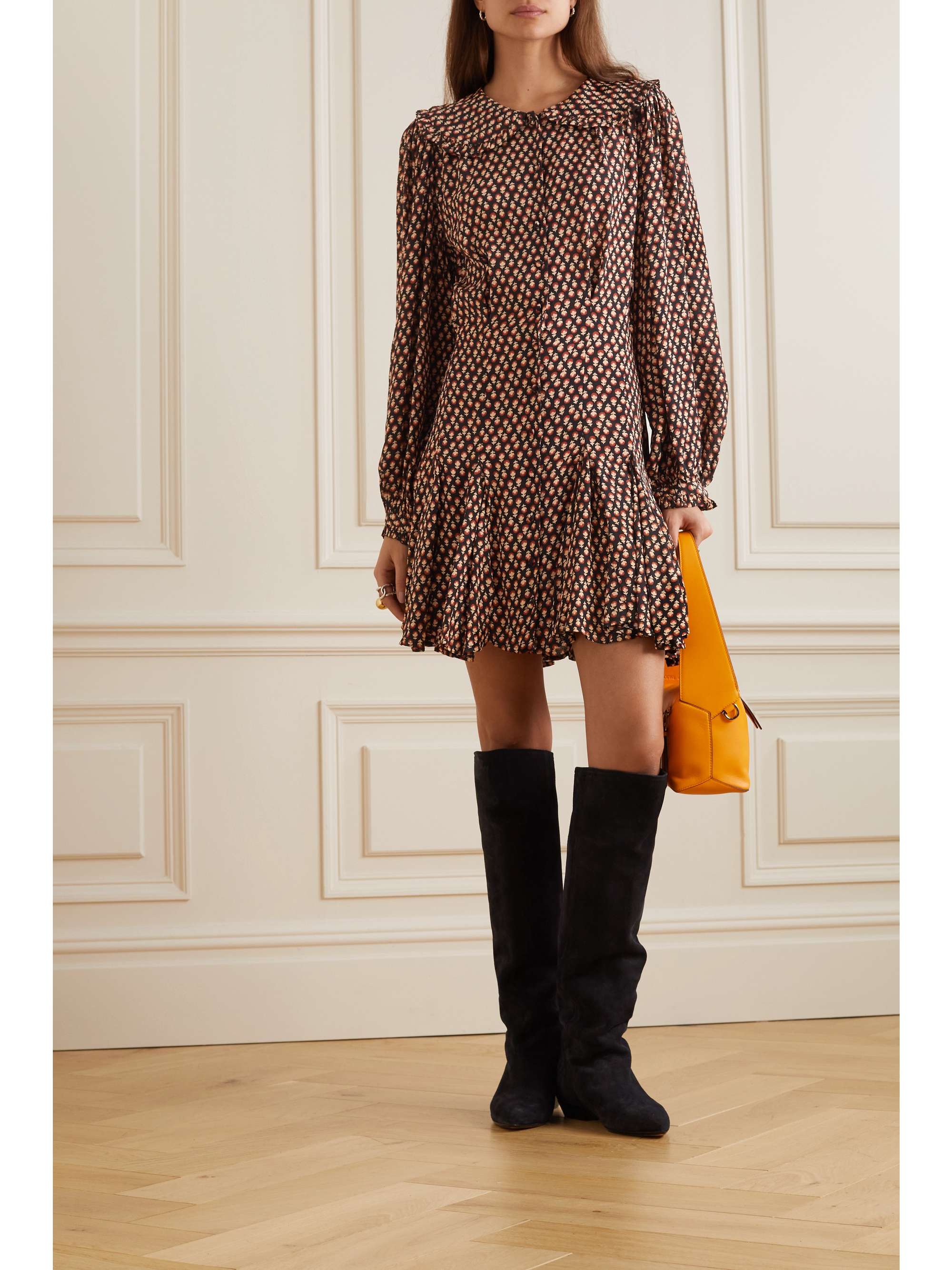 DÔEN Camden ruffled floral-print jersey mini dress