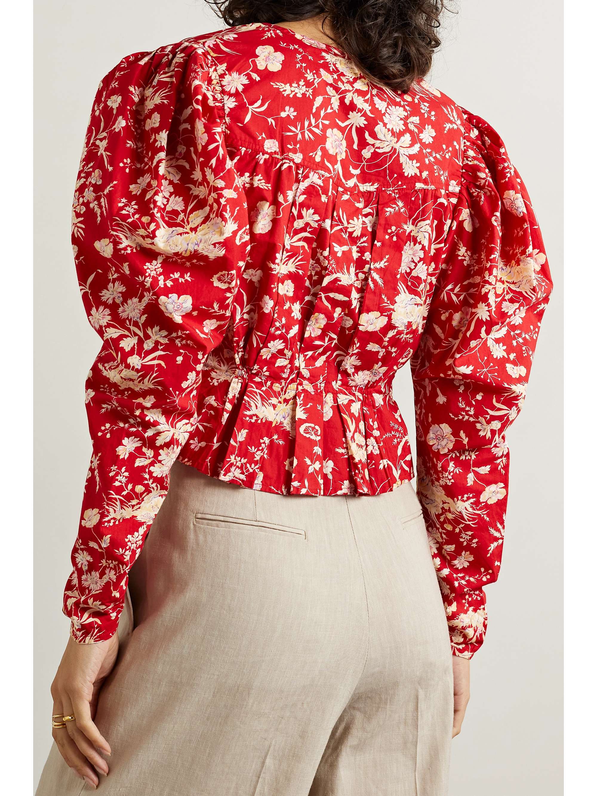 DÔEN Amelia gathered floral-print cotton-poplin top