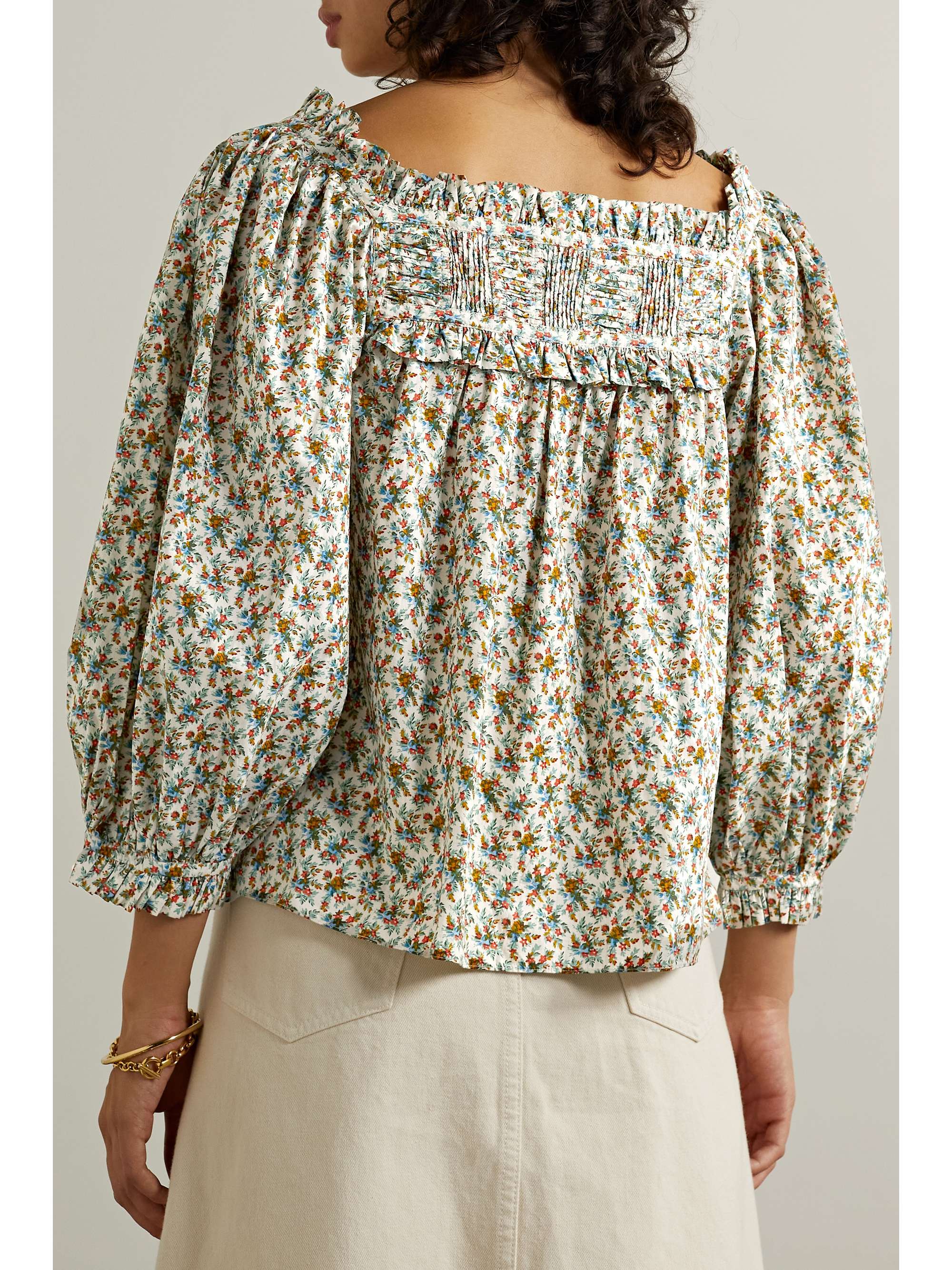 DÔEN Claudette pintucked floral-print cotton-voile top