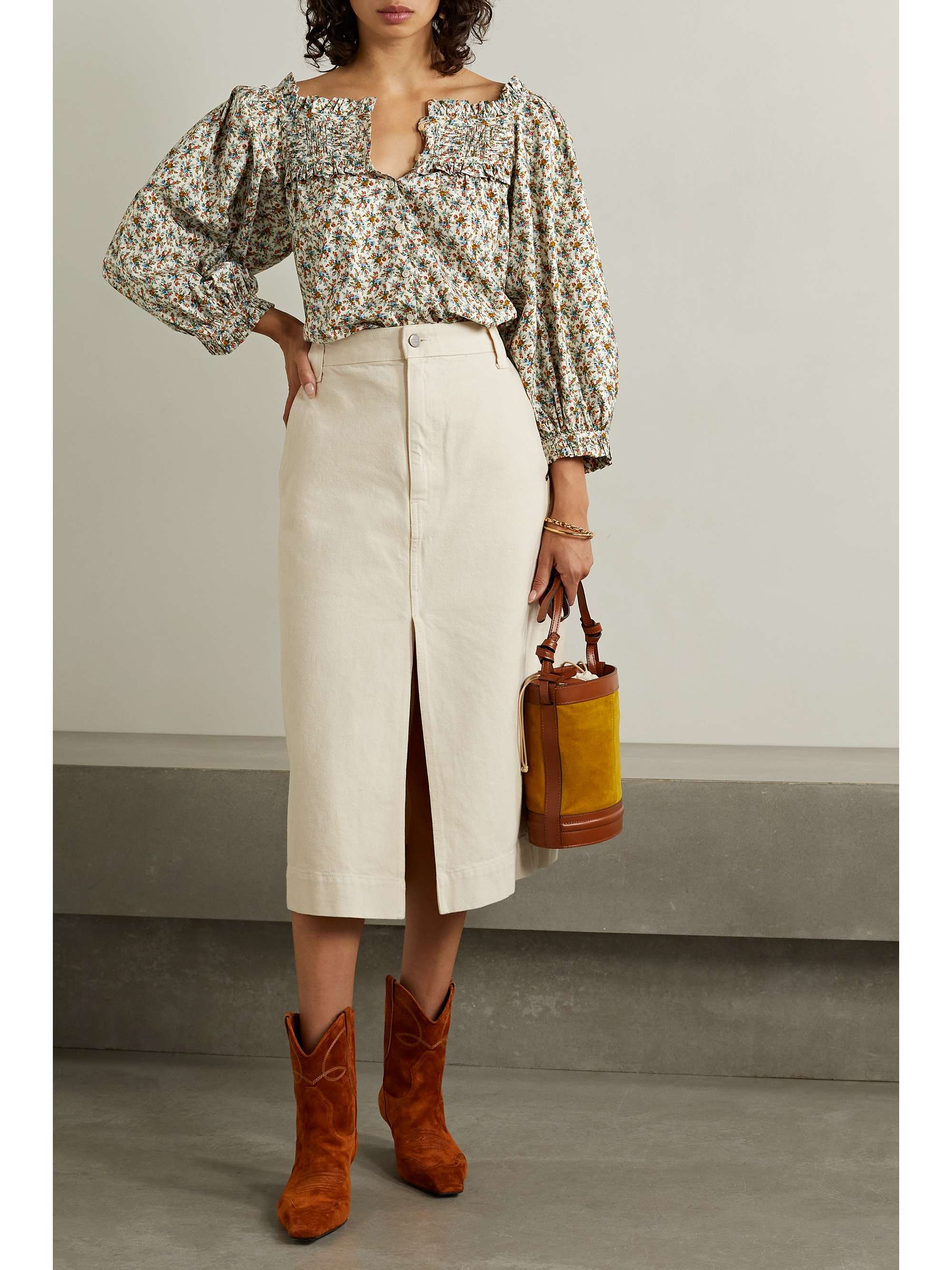DÔEN Claudette pintucked floral-print cotton-voile top