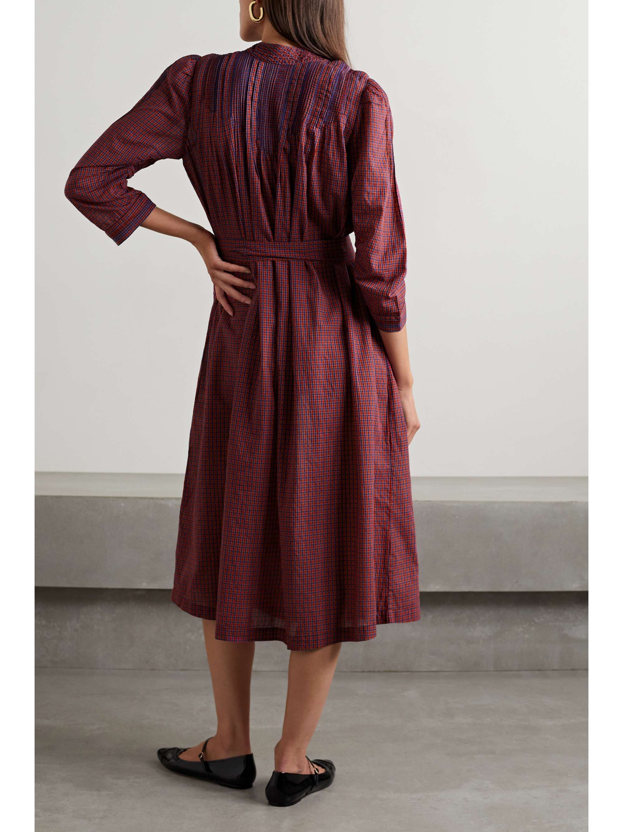 DÔEN Ranger belted checked organic cotton-voile midi dress