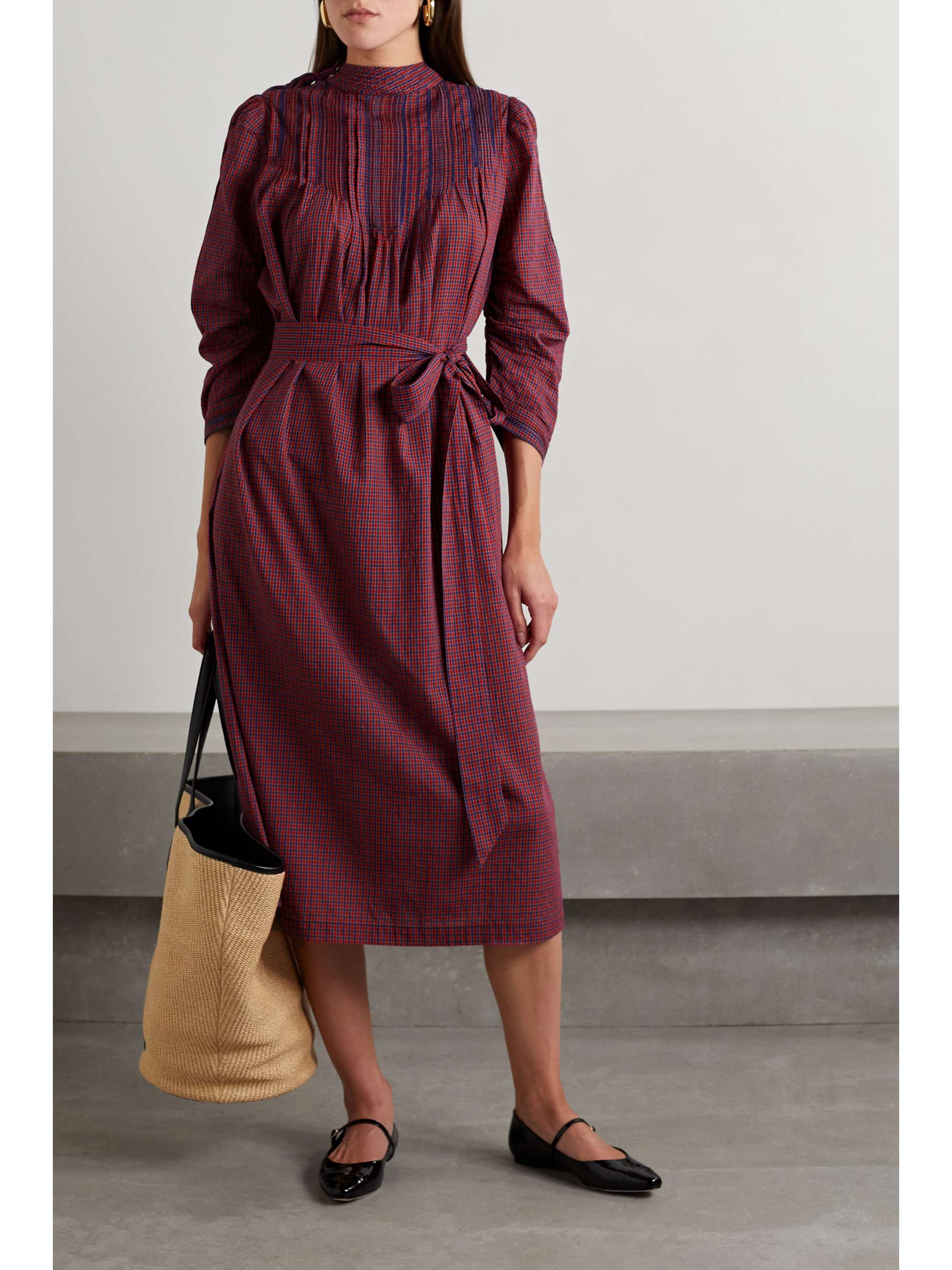 DÔEN Ranger belted checked organic cotton-voile midi dress