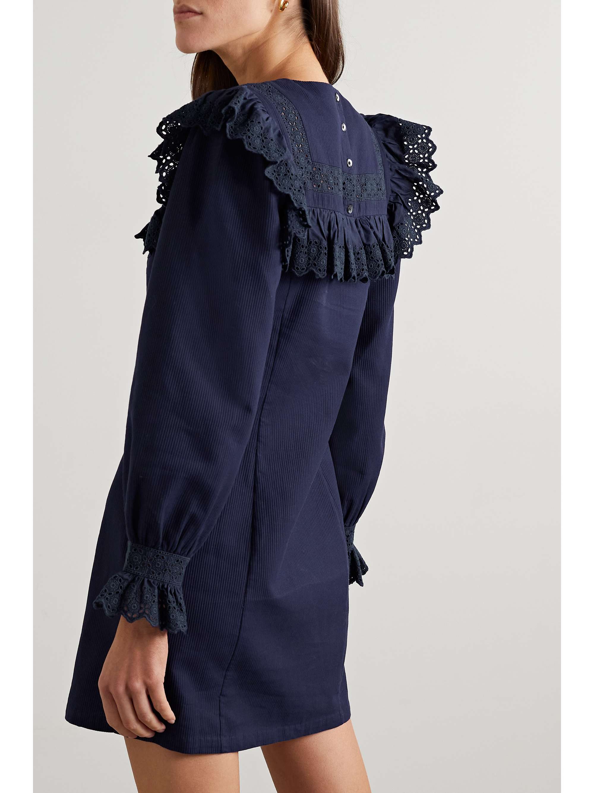 DÔEN Minore ruffled broderie anglaise-trimmed ribbed organic cotton mini dress