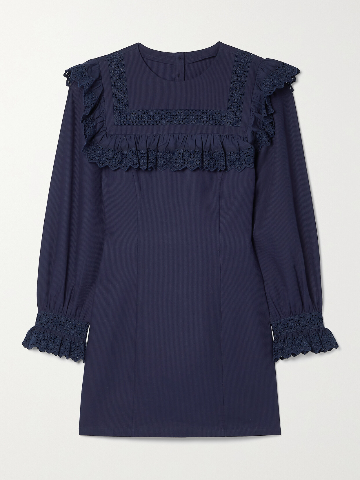 DÔEN Minore Ruffled Broderie Anglaise-trimmed Ribbed Organic Cotton Mini Dress