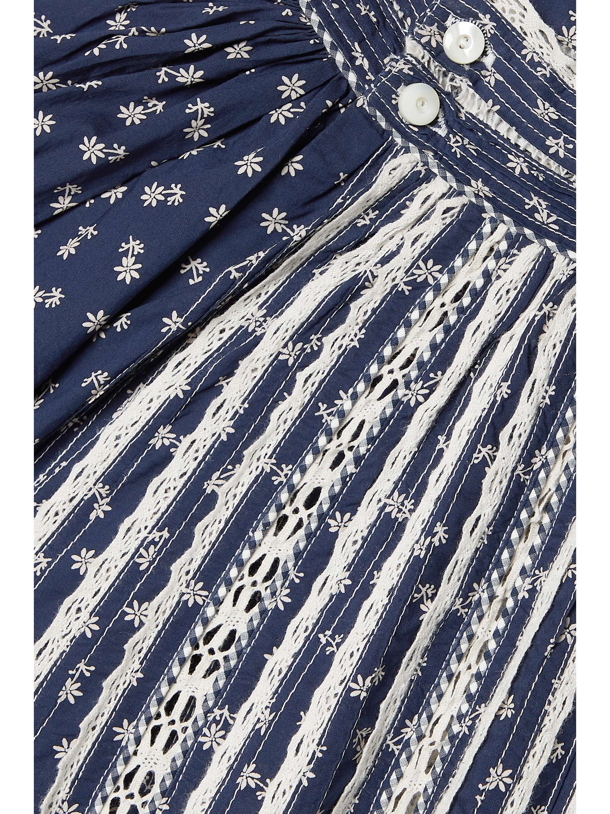 DÔEN Beatrice crochet lace-trimmed floral-print organic cotton-poplin mini dress