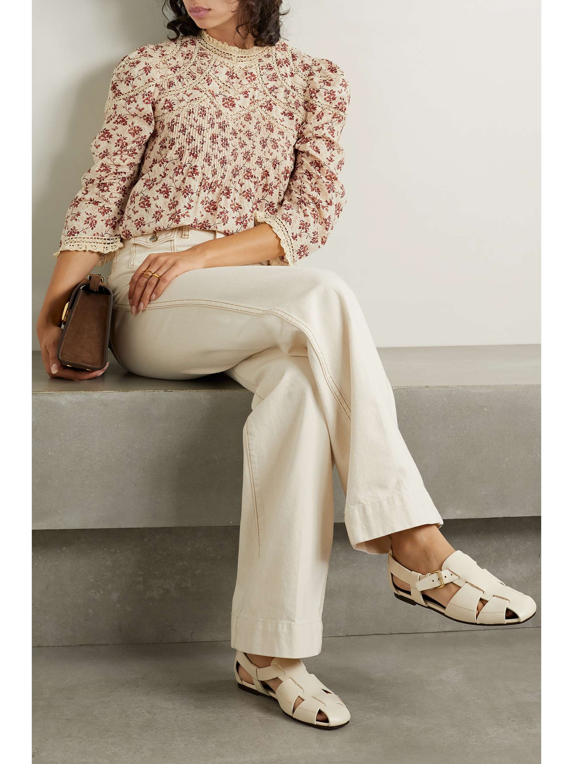 DÔEN Annette crochet lace-trimmed pintucked floral-print cotton-voile top