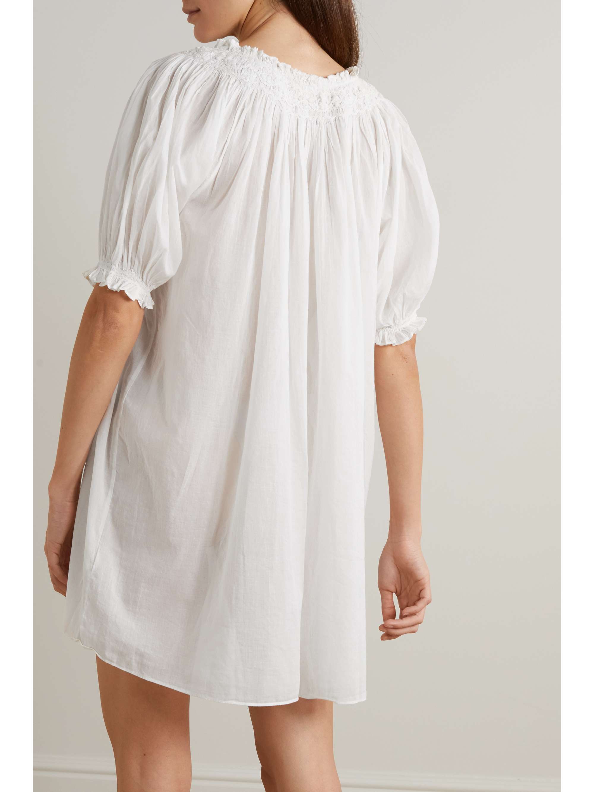 DÔEN Odessa gathered embroidered organic cotton-voile mini dress