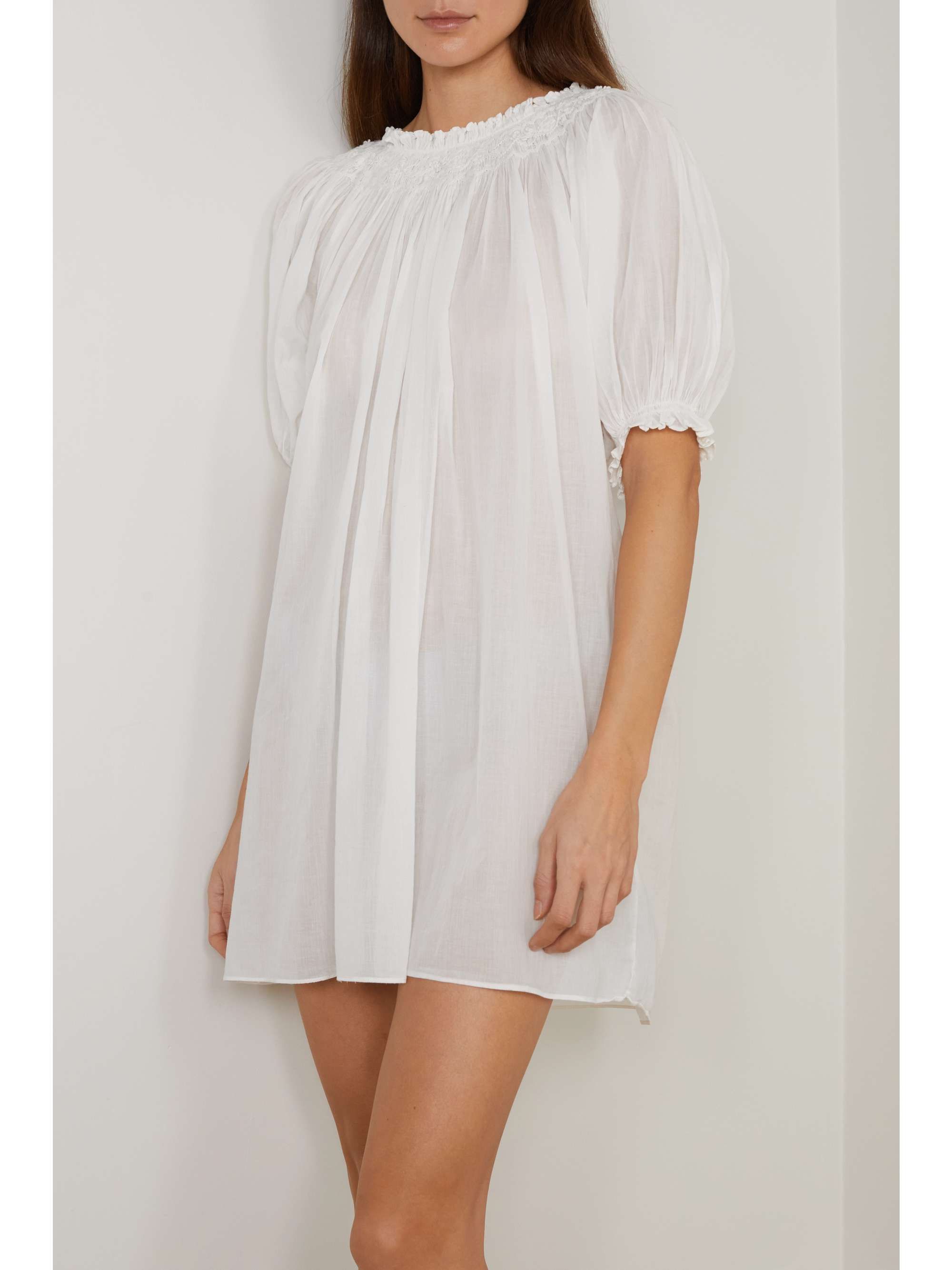 DÔEN Odessa gathered embroidered organic cotton-voile mini dress