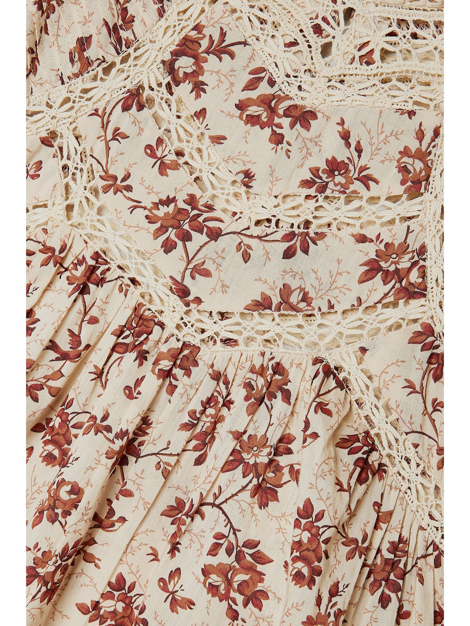DÔEN Gabrielle lace-trimmed pintucked floral-print cotton-voile maxi dress