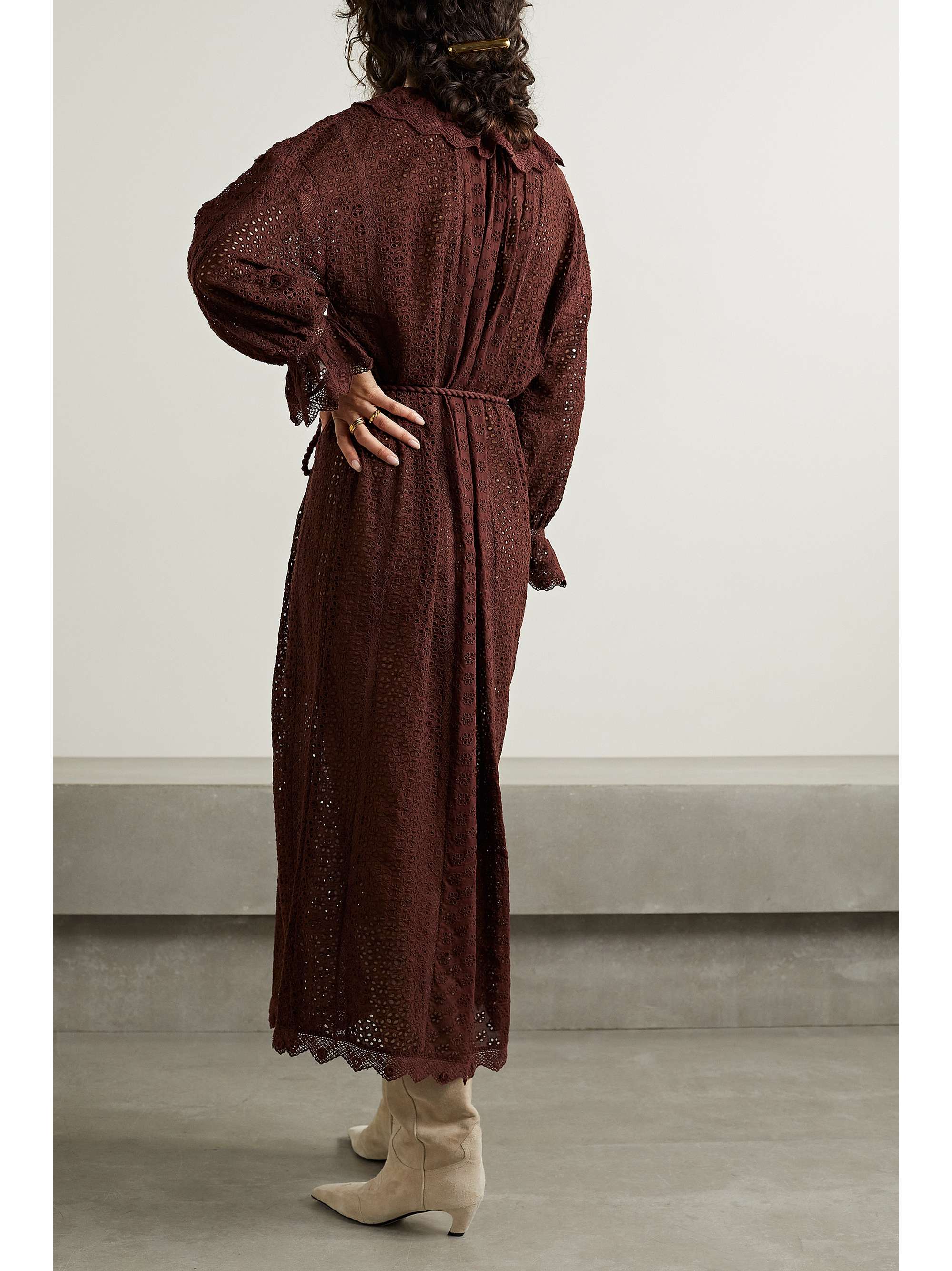 DÔEN Persephone belted broderie anglaise cotton maxi dress