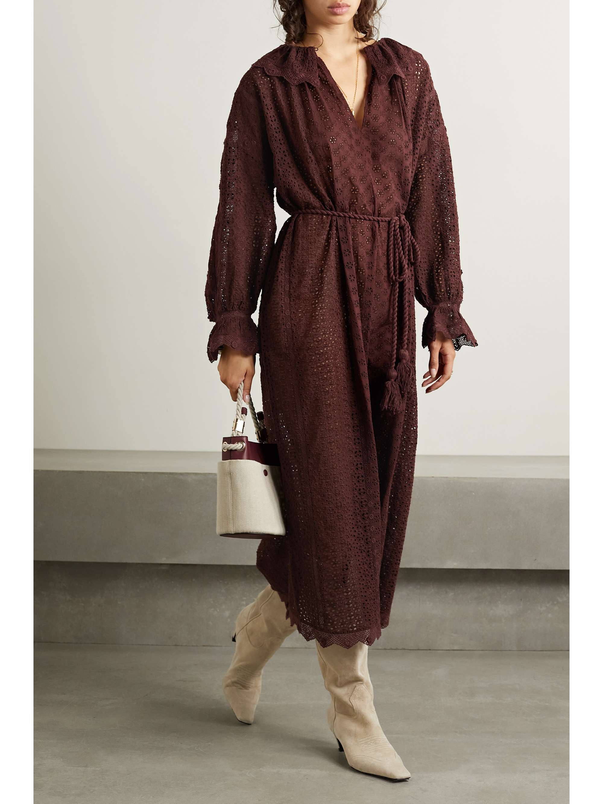 DÔEN Persephone belted broderie anglaise cotton maxi dress