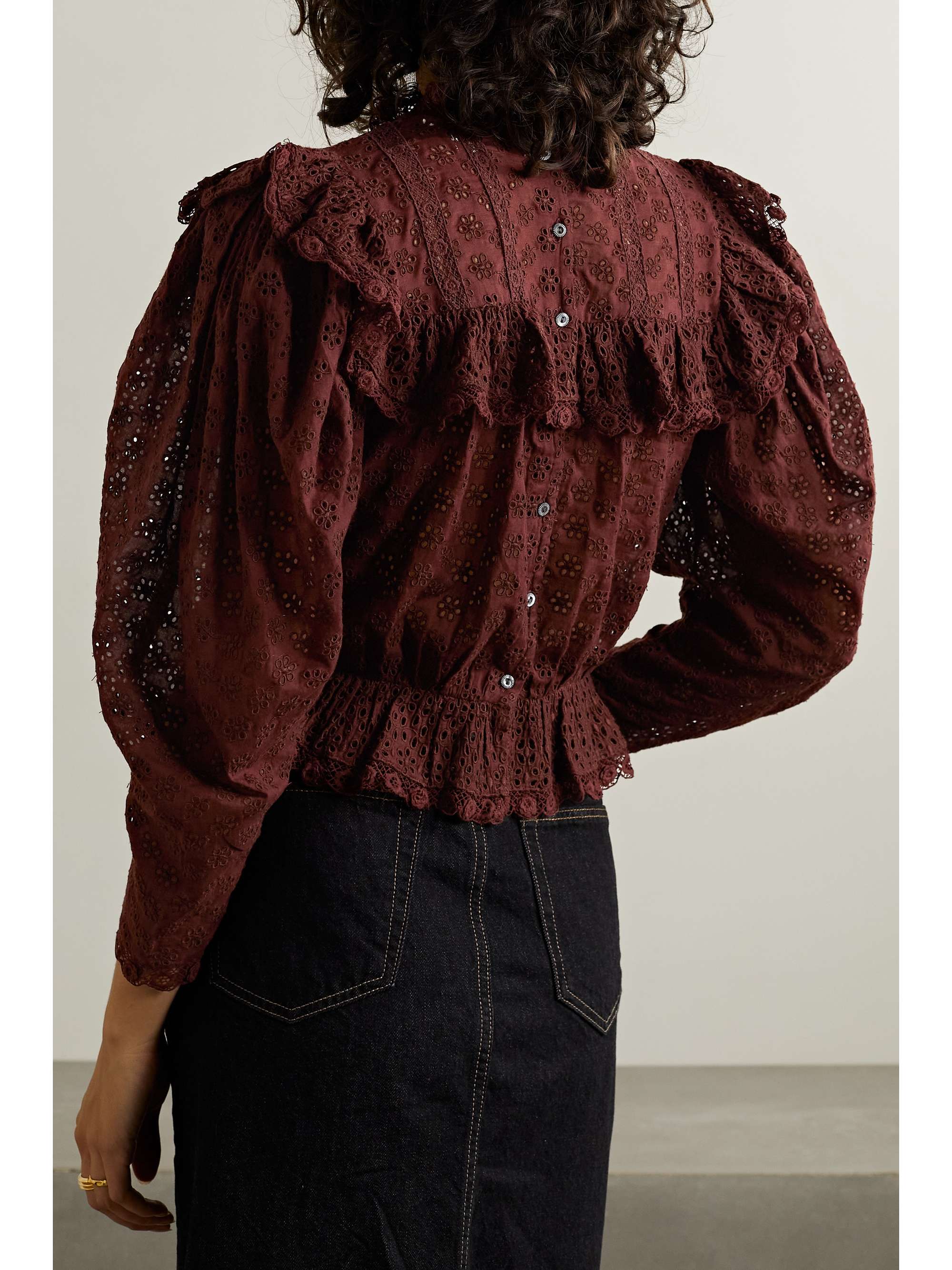 DÔEN Floryn lace-trimmed ruffled broderie anglaise cotton top