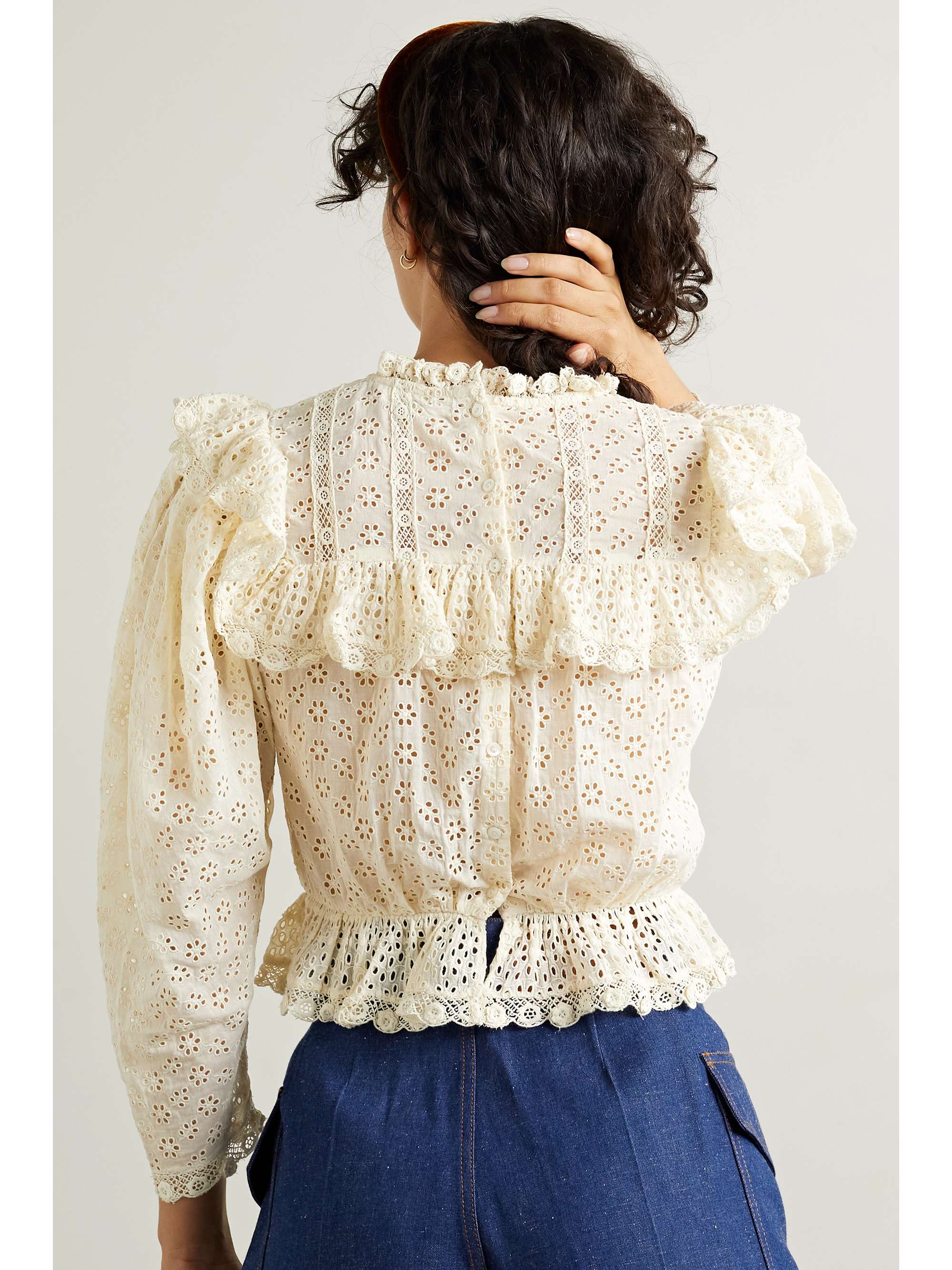 DÔEN Floryn lace-trimmed ruffled broderie anglaise cotton top
