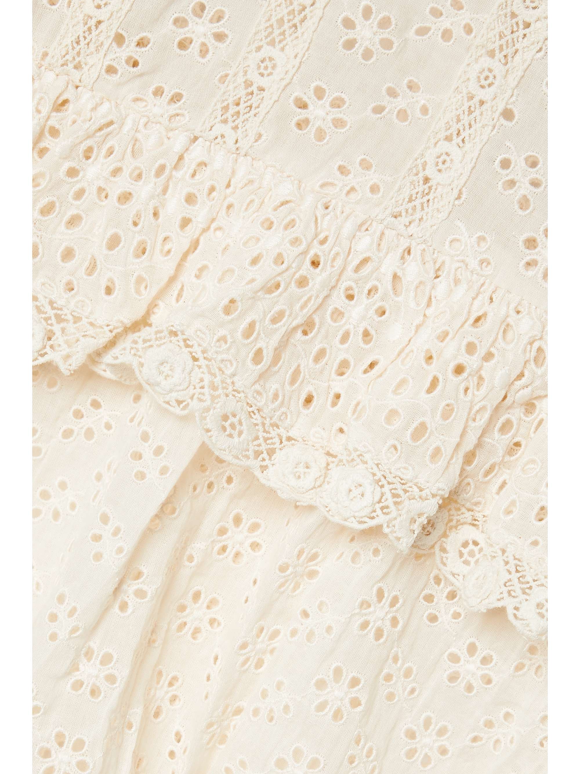DÔEN Floryn lace-trimmed ruffled broderie anglaise cotton top