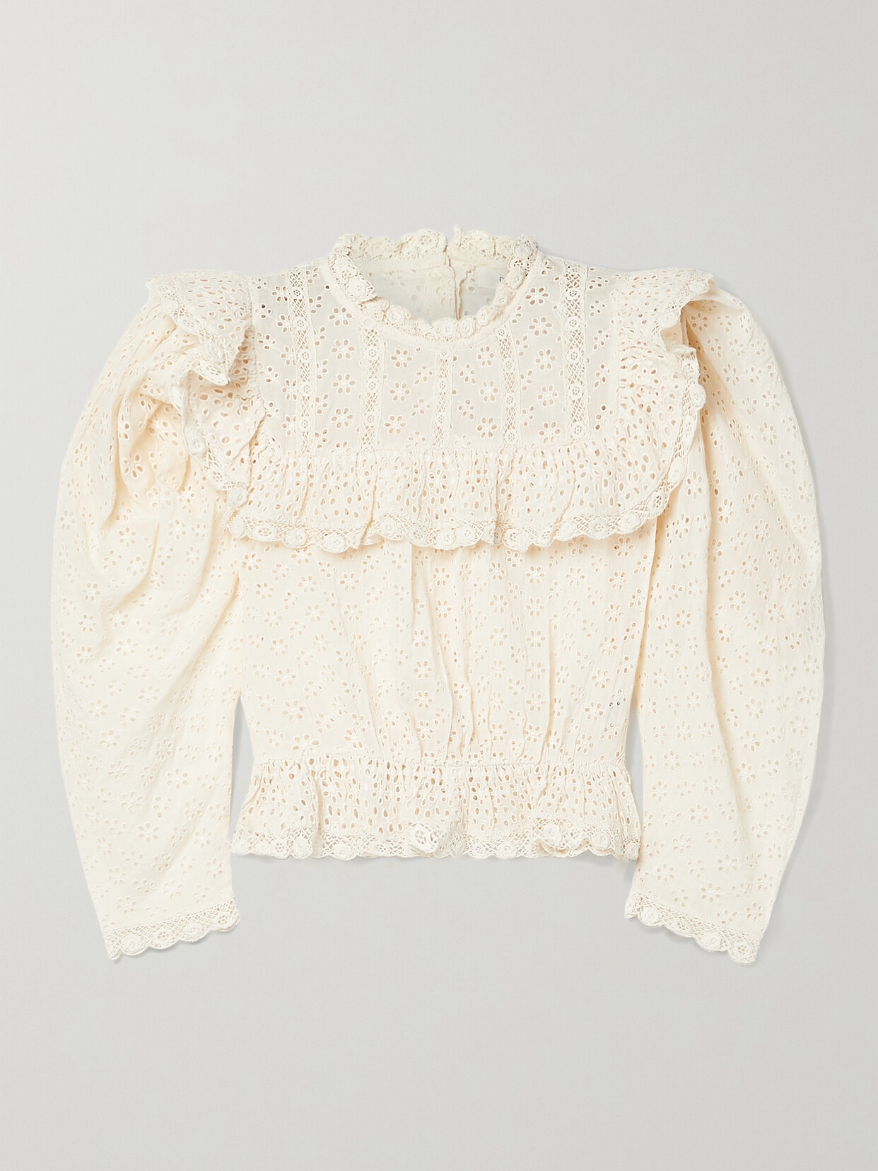 DÔEN Floryn Lace-trimmed Ruffled Broderie Anglaise Cotton Top