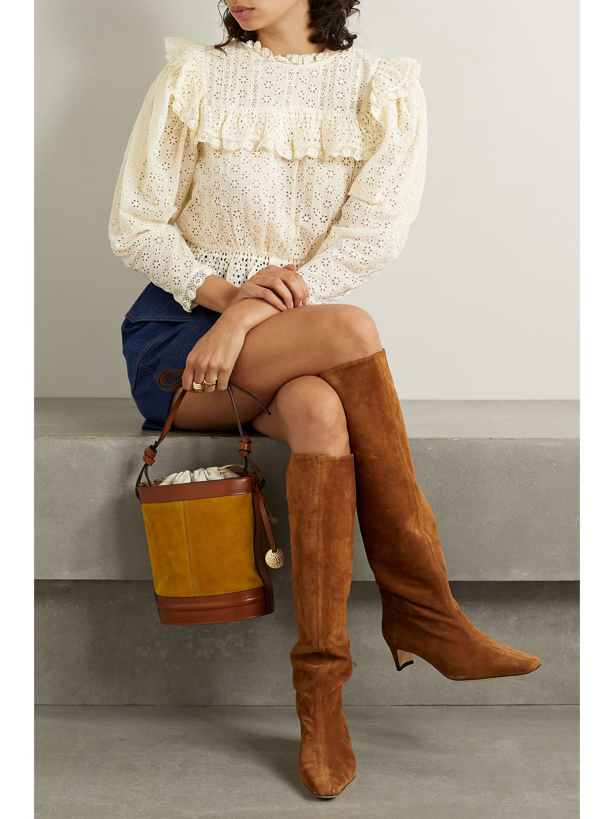 DÔEN Floryn lace-trimmed ruffled broderie anglaise cotton top