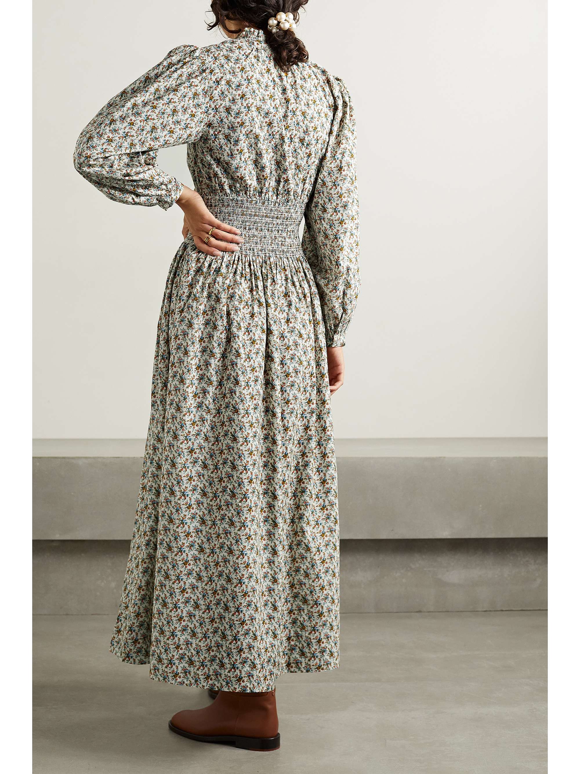DÔEN Everly shirred floral-print cotton-poplin midi dress