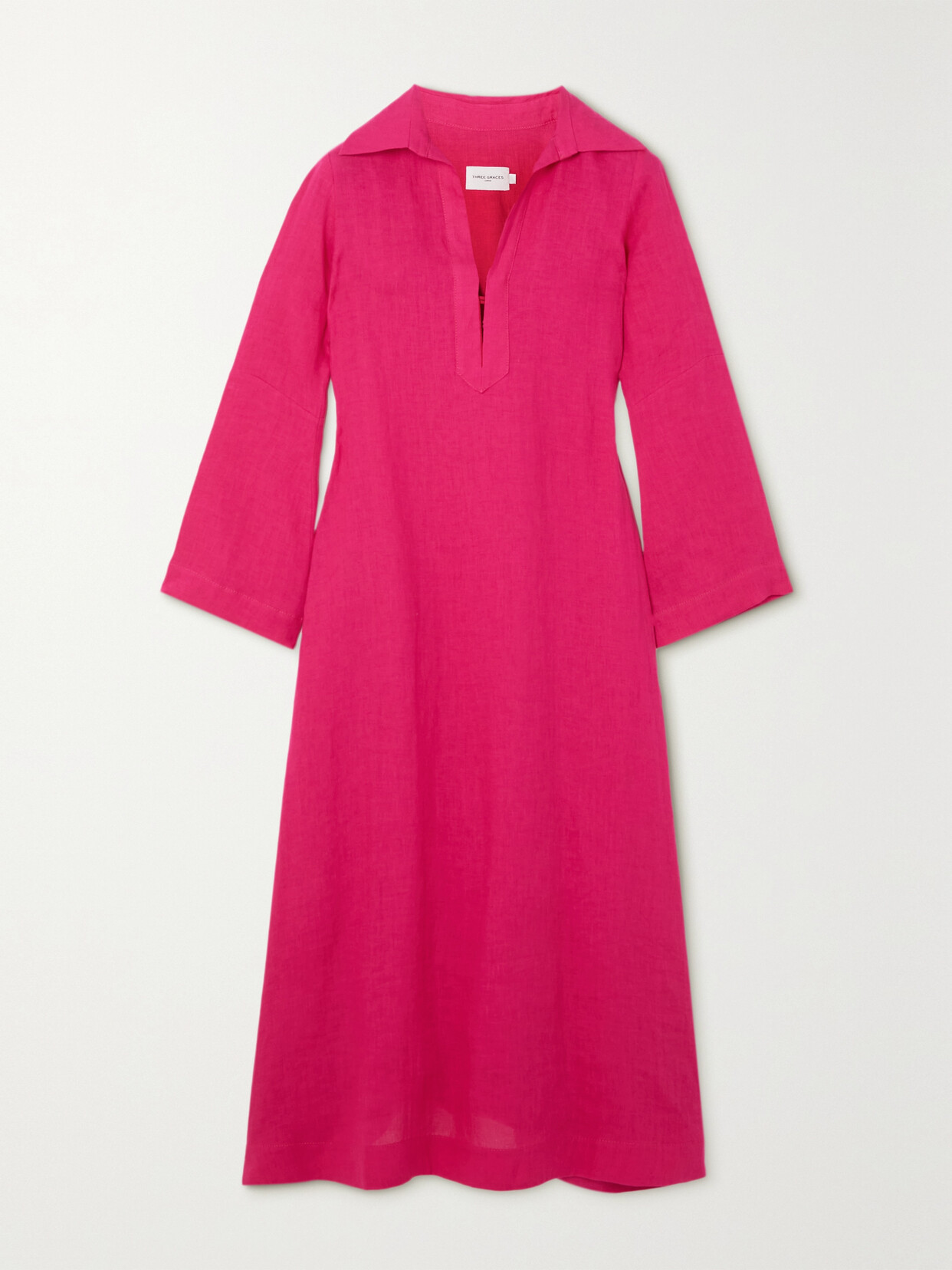 Three Graces London Veronica Collared Linen Shirt Dress In Purple