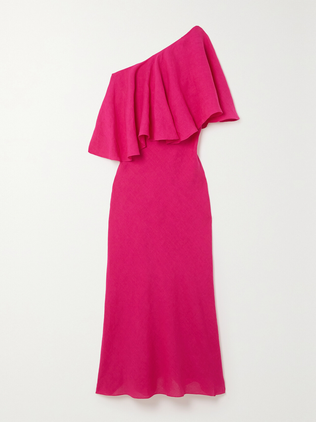 Three Graces London Valentina One-shoulder Ruffled Linen Maxi Dress In Purple