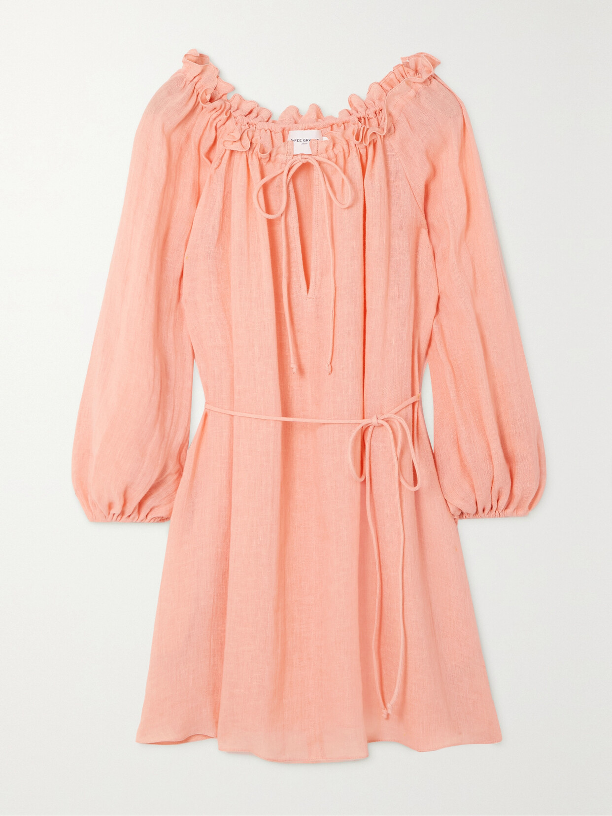 Three Graces London - Sorrell Belted Gathered Linen-blend Mini Dress - Orange