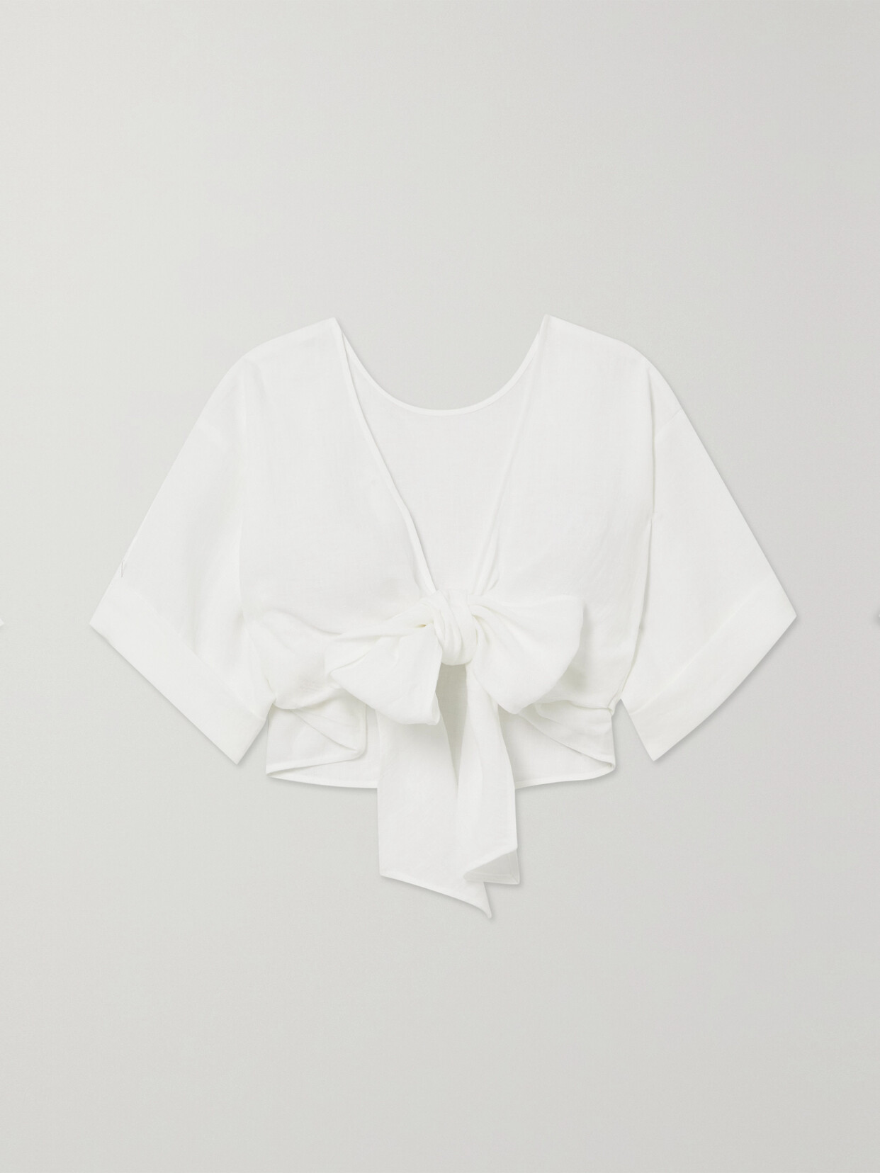 Three Graces London - Zelda Cropped Tie-detailed Linen Top - White