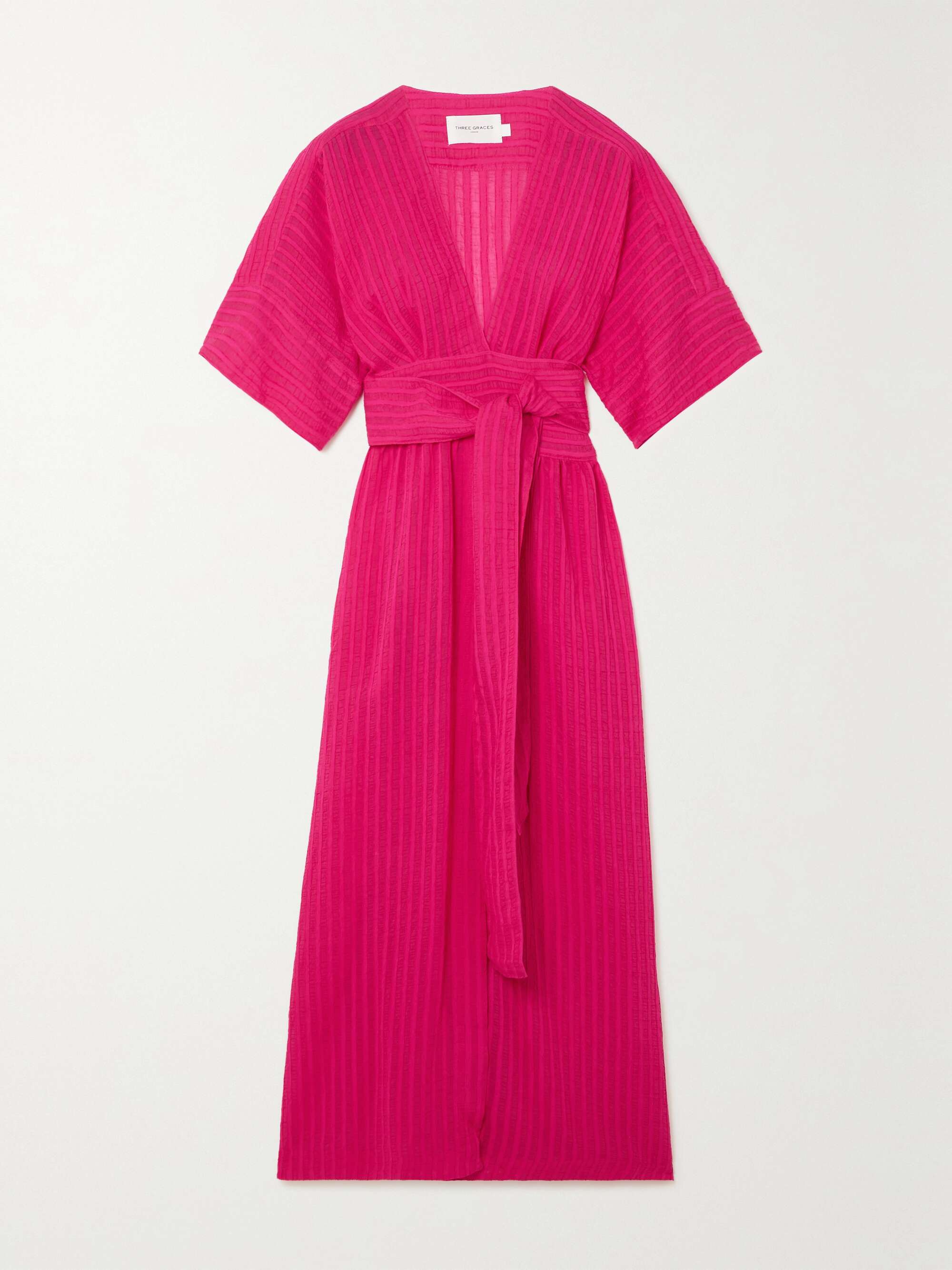 THREE GRACES LONDON Fleur striped seersucker wrap maxi dress | NET-A-PORTER