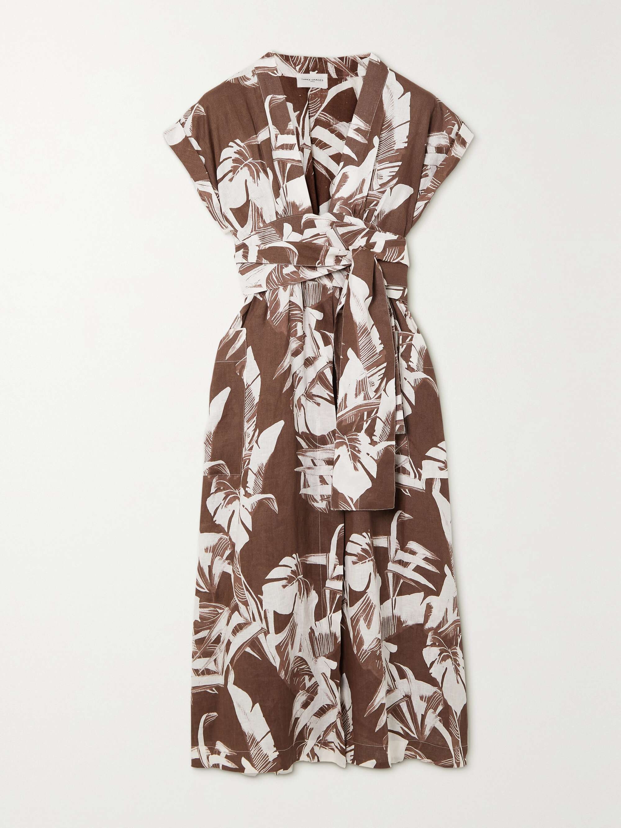 THREE GRACES LONDON Clarissa floral-print linen wrap midi dress | NET-A ...