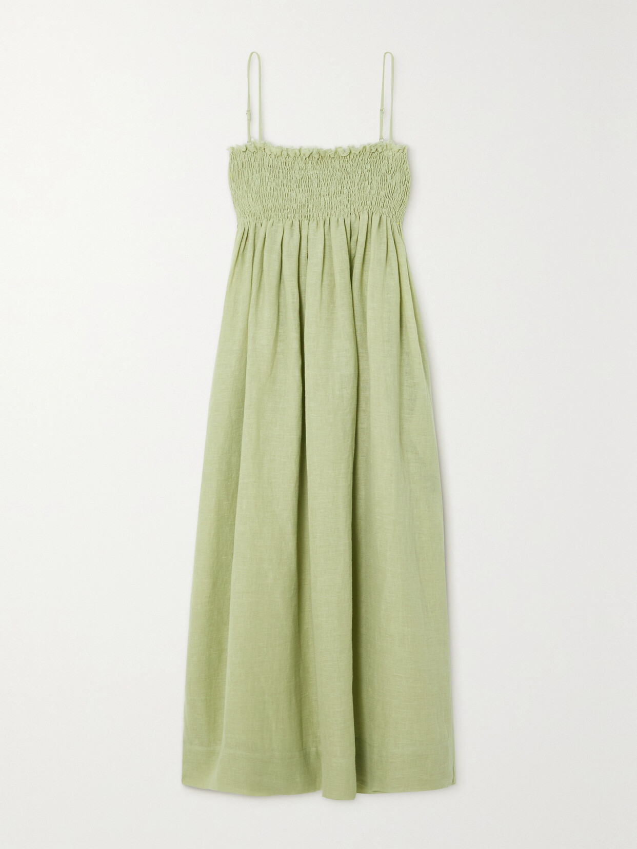 Three Graces London - Farah Shirred Linen-blend Maxi Dress - Green