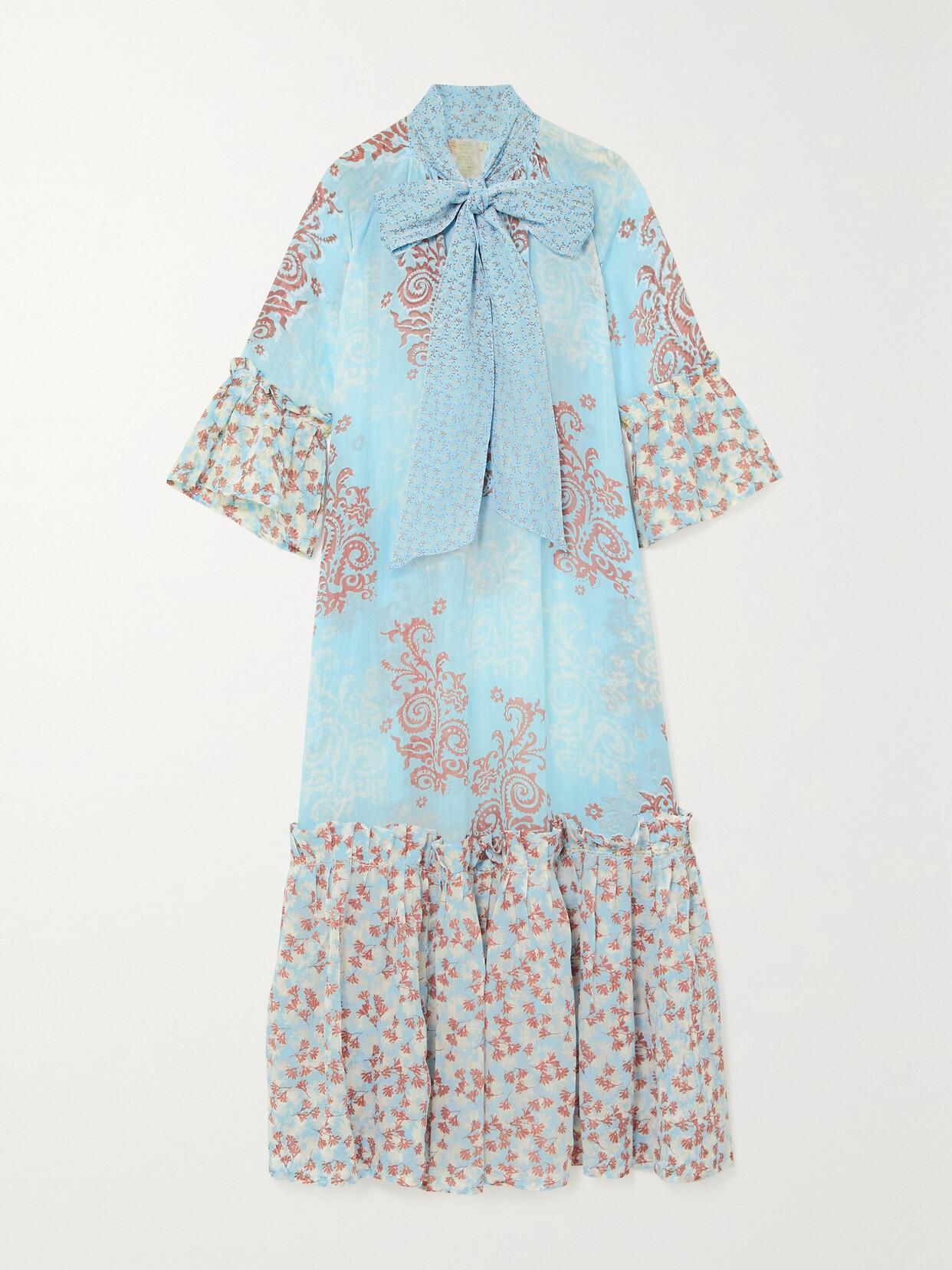 Yvonne S Angelica Pussy-bow Tiered Printed Linen Maxi Dress