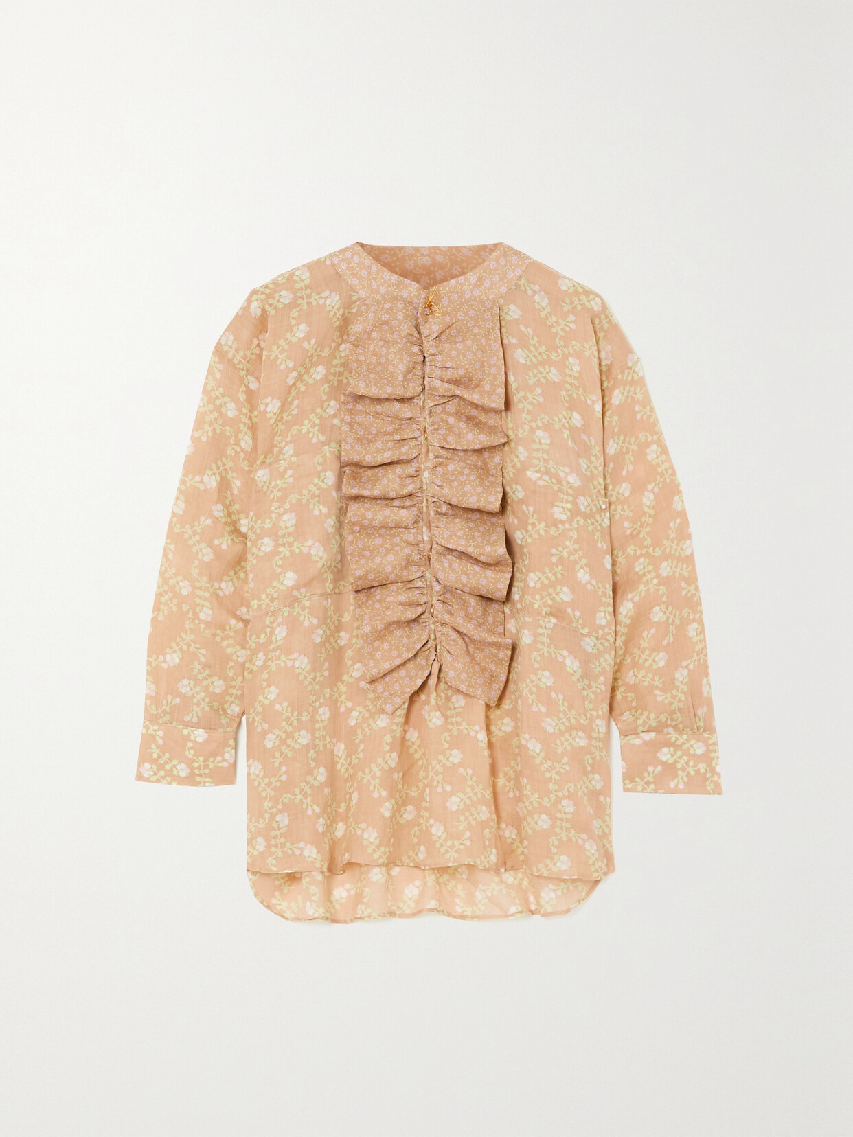 Yvonne S Ruffled Floral-print Linen Shirt - Orange