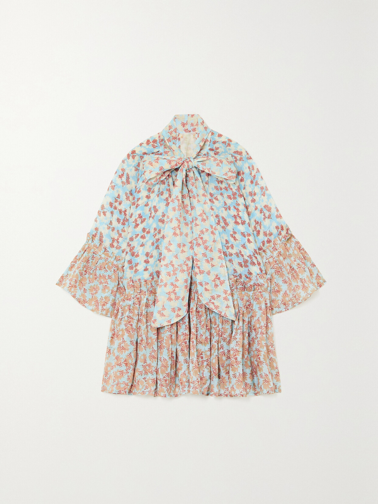Yvonne S Angelica Pussy-bow Gathered Printed Linen Mini Dress