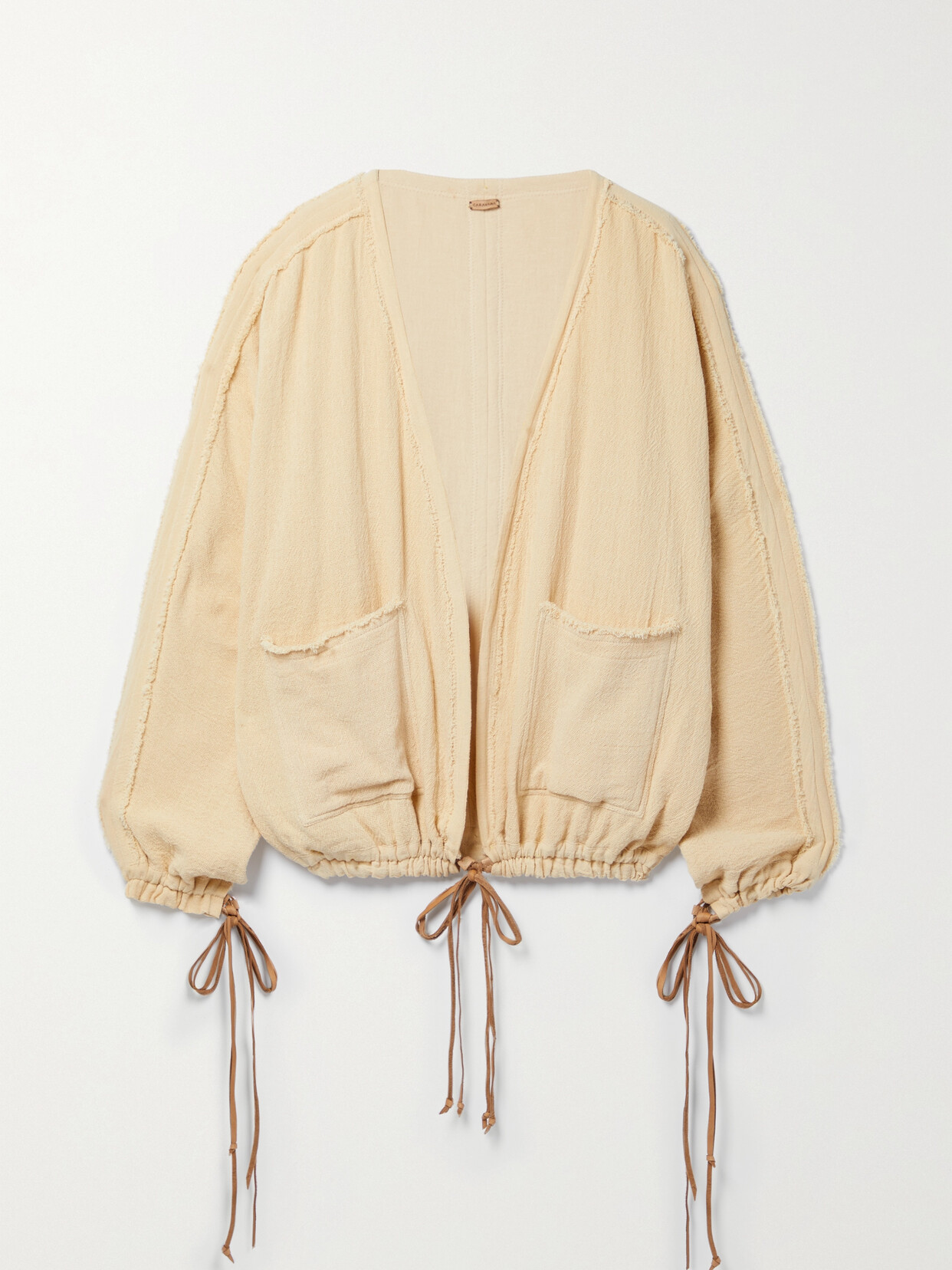 Caravana - Xkeulil Leather-trimmed Frayed Cotton-gauze Cardigan - Cream